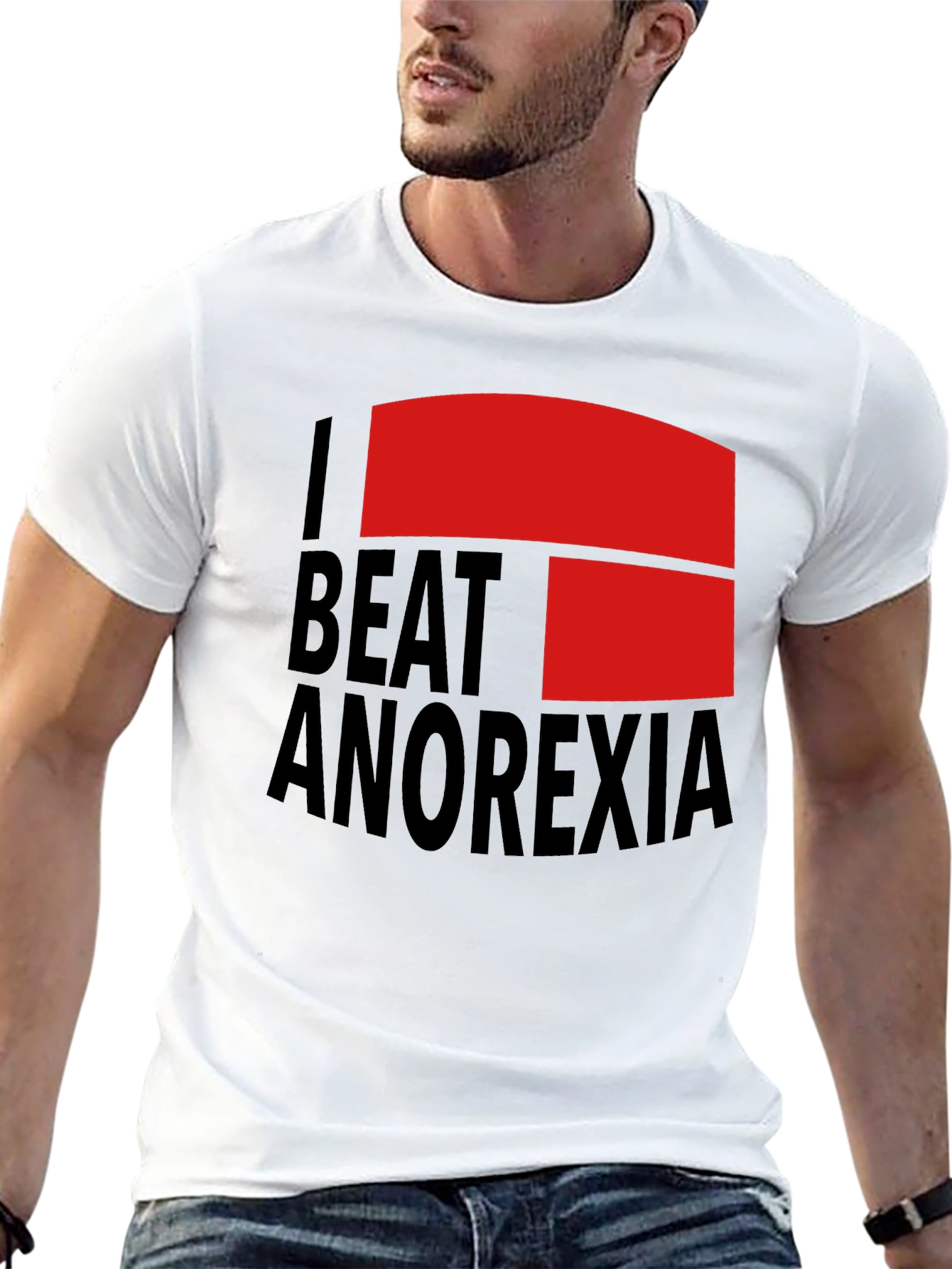 I Beat Anorexia Black Cotton T-Shirt