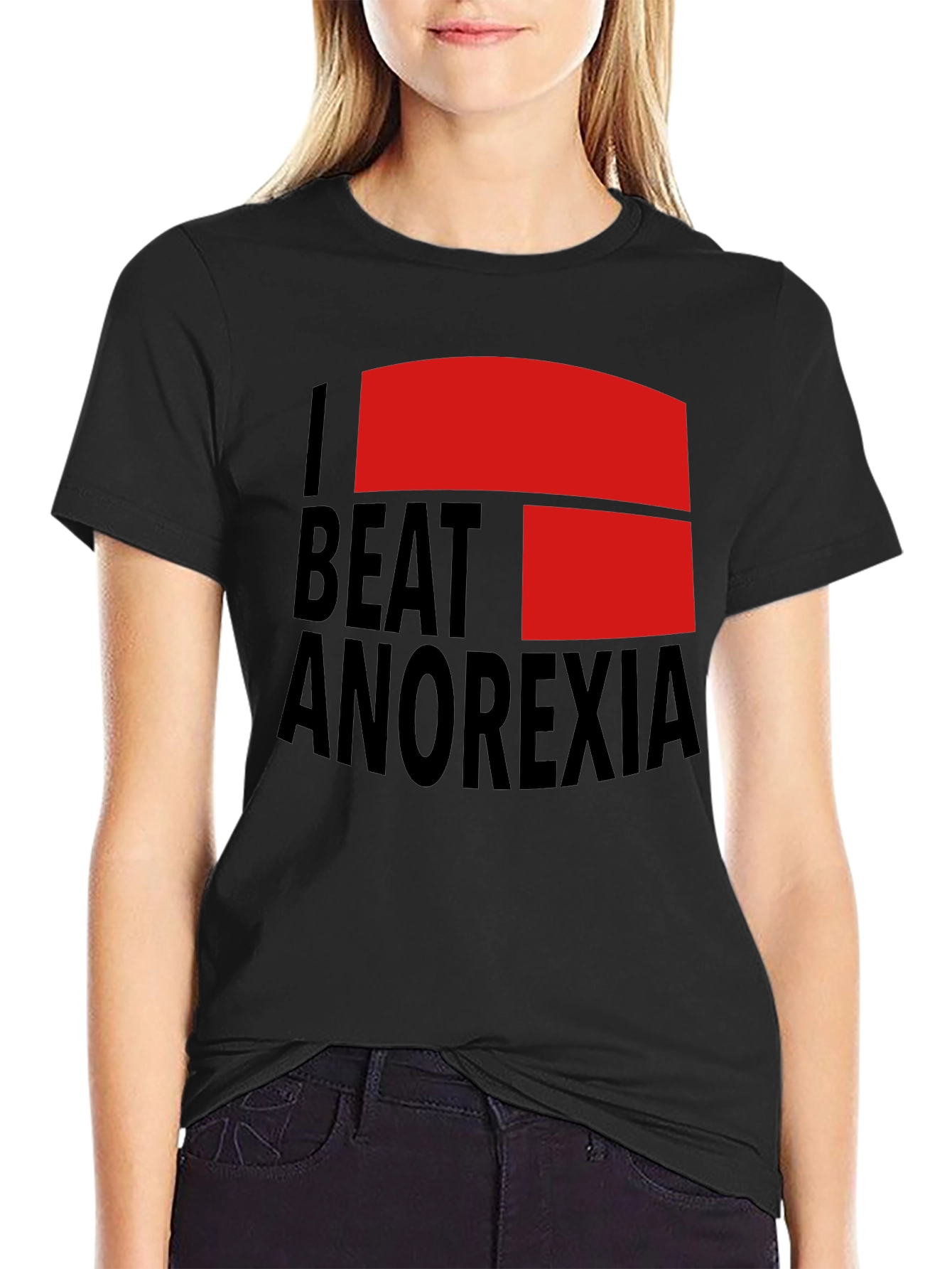 I Beat Anorexia Black Cotton T-Shirt