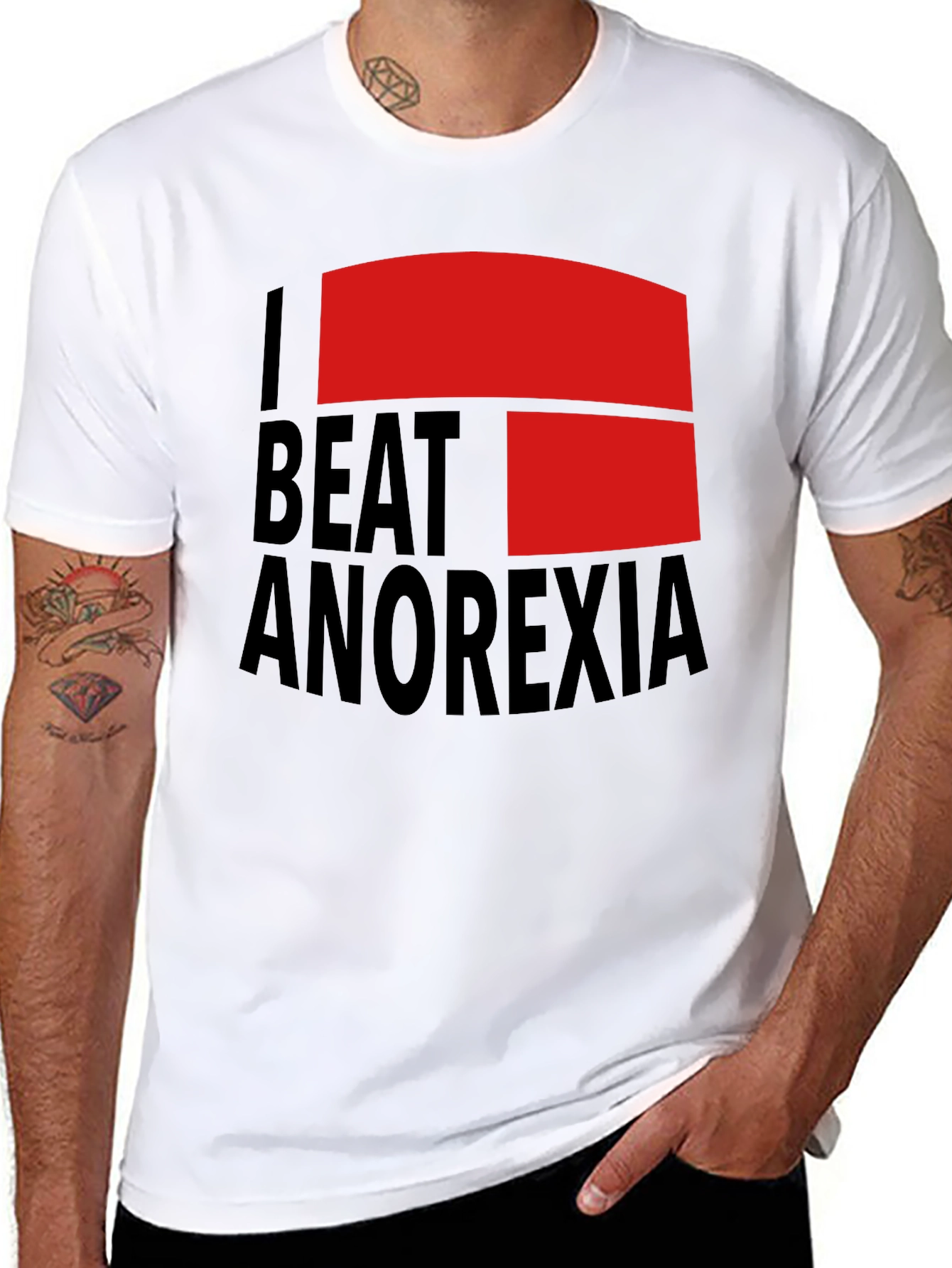 I Beat Anorexia Black Cotton T-Shirt