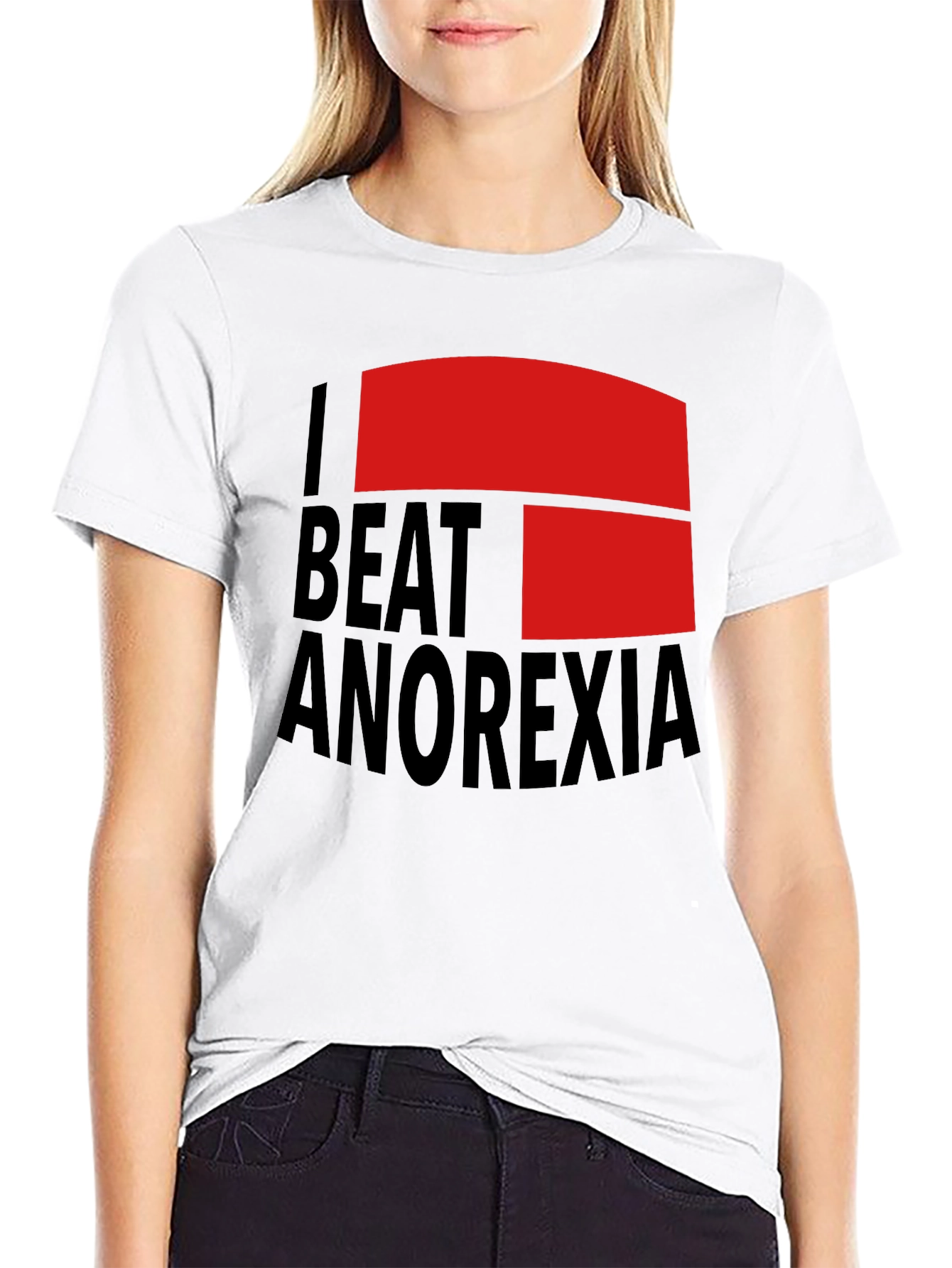 I Beat Anorexia Black Cotton T-Shirt