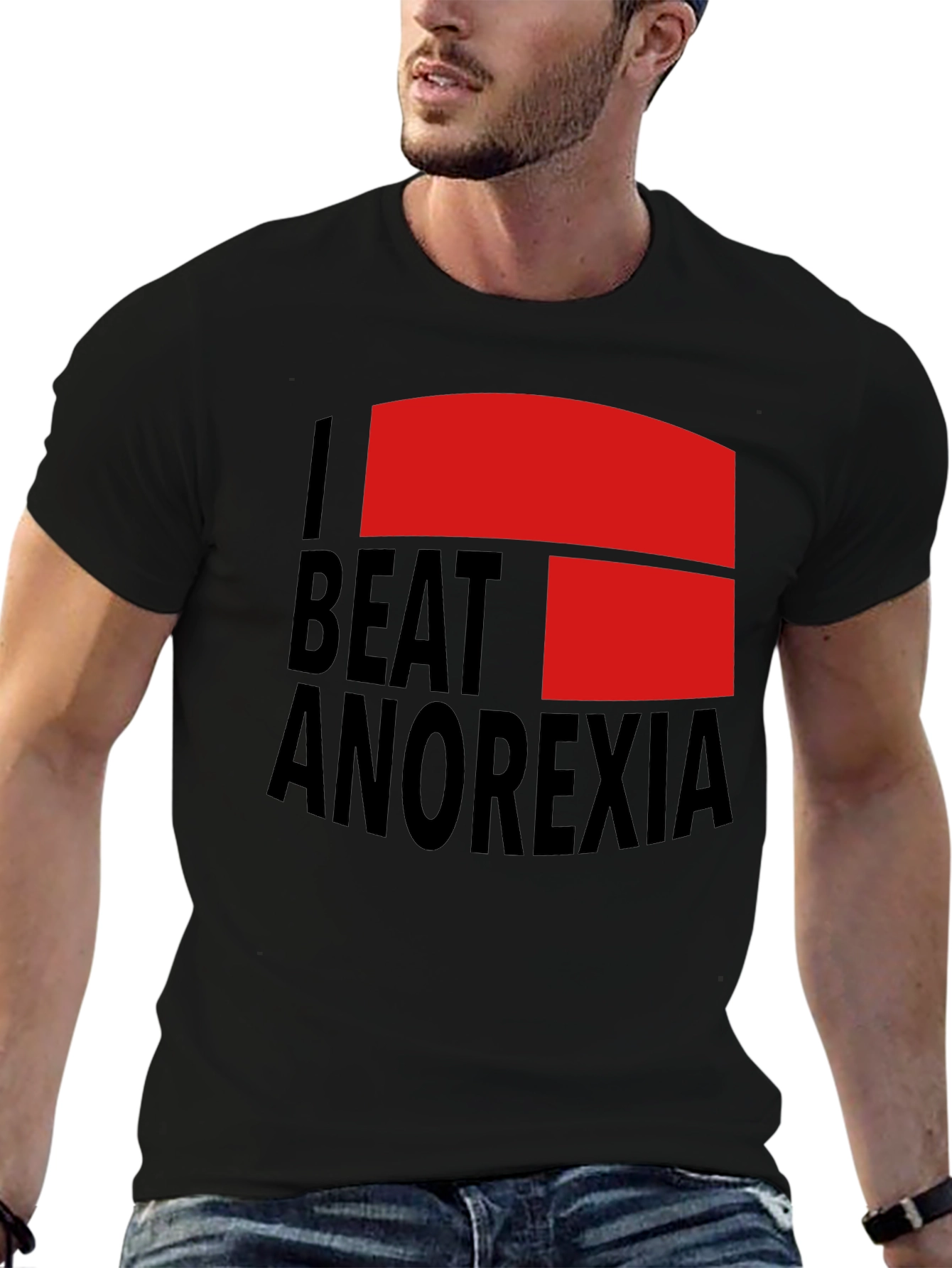 I Beat Anorexia Black Cotton T-Shirt