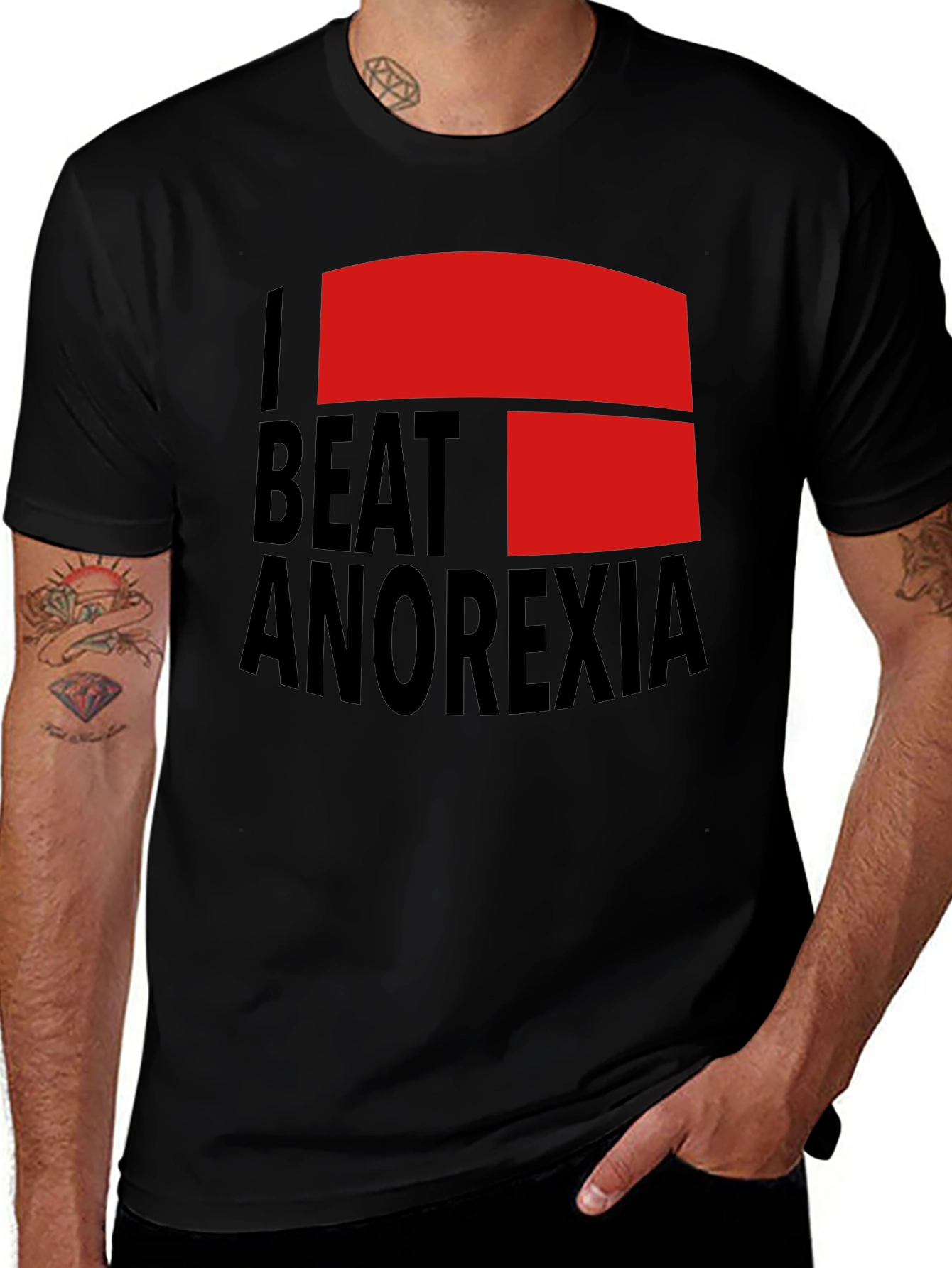 I Beat Anorexia Black Cotton T-Shirt