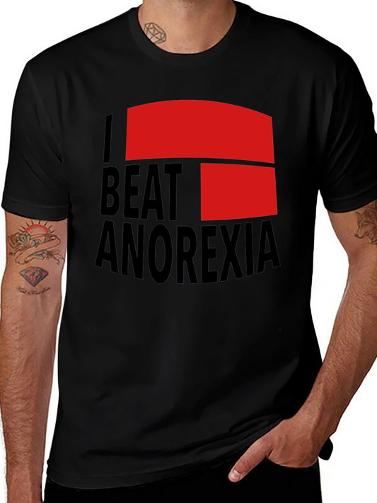 I Beat Anorexia Black Cotton T-Shirt