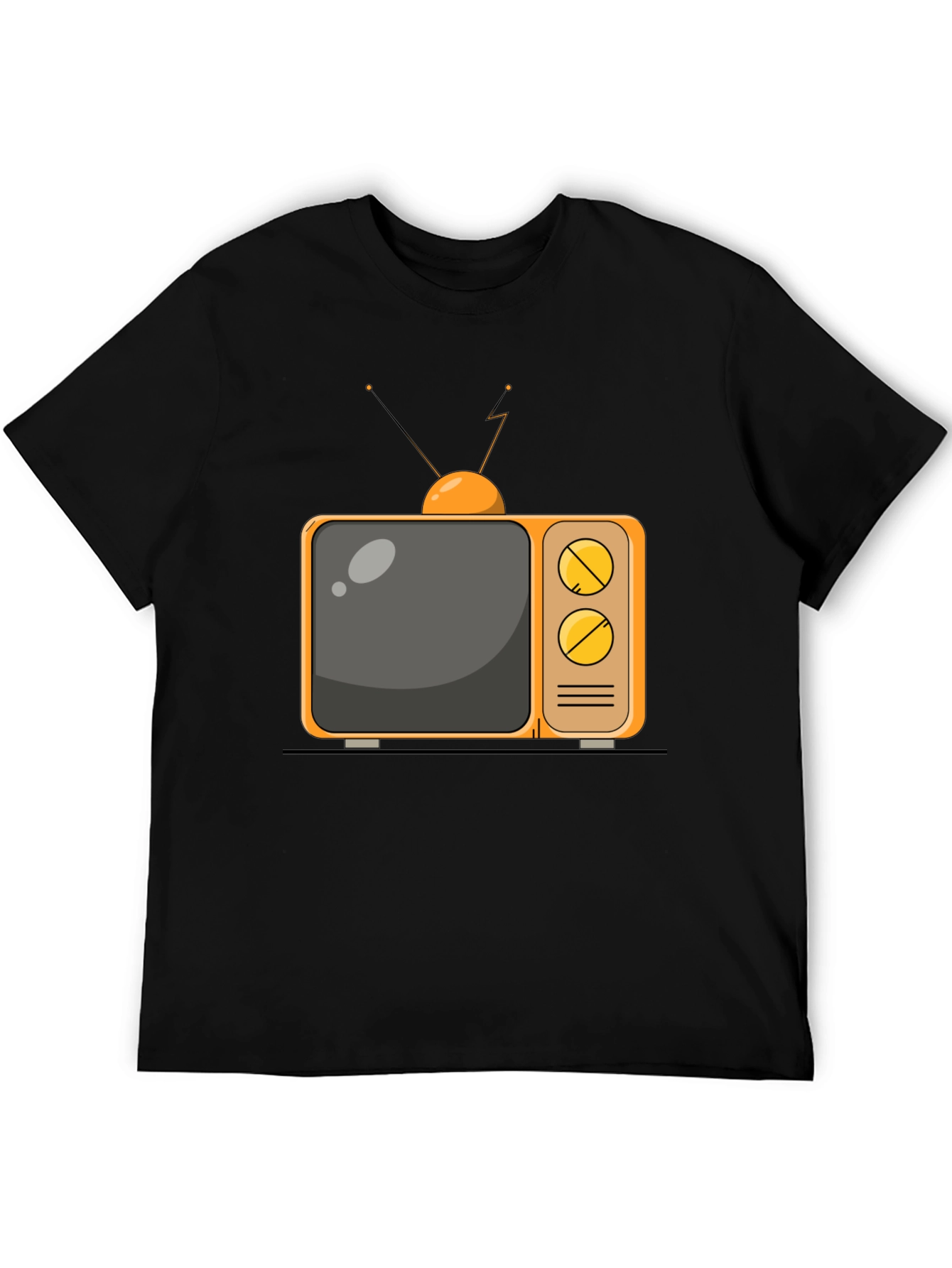 Retro TV Graphic Tee - Black Cotton Blend T-Shirt