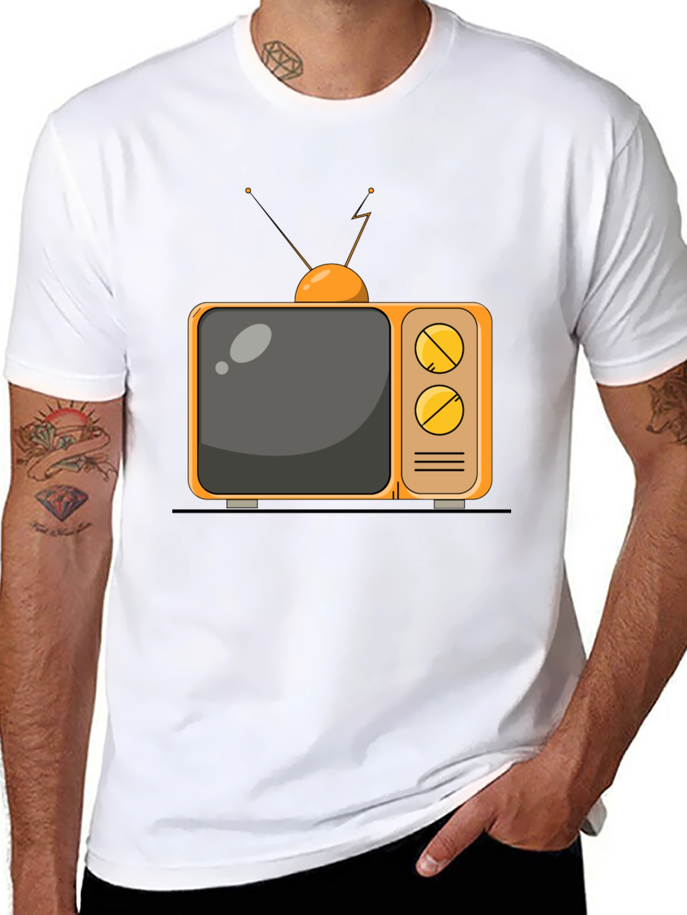 Retro TV Graphic Tee - Black Cotton Blend T-Shirt