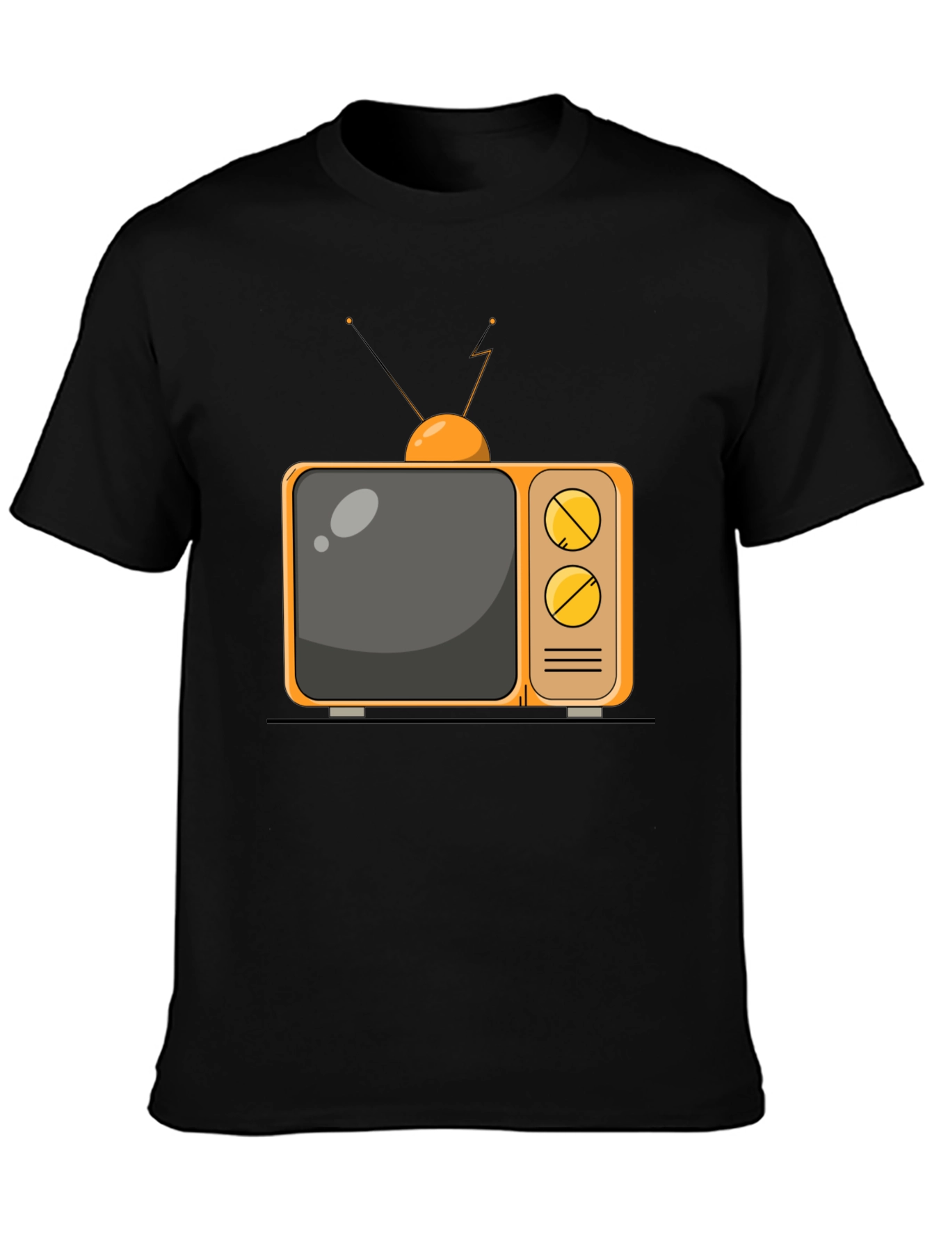 Retro TV Graphic Tee - Black Cotton Blend T-Shirt
