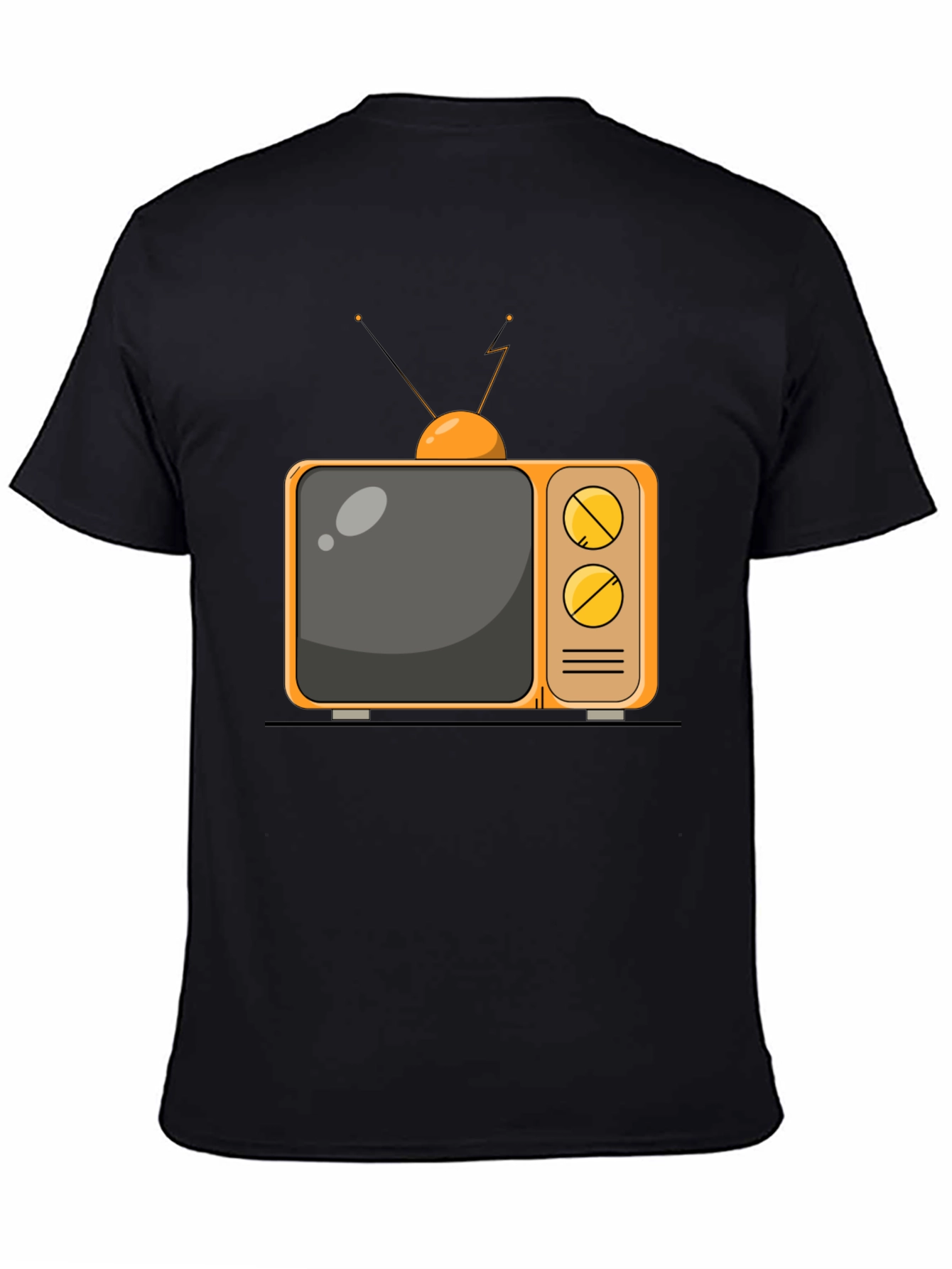 Retro TV Graphic Tee - Black Cotton Blend T-Shirt