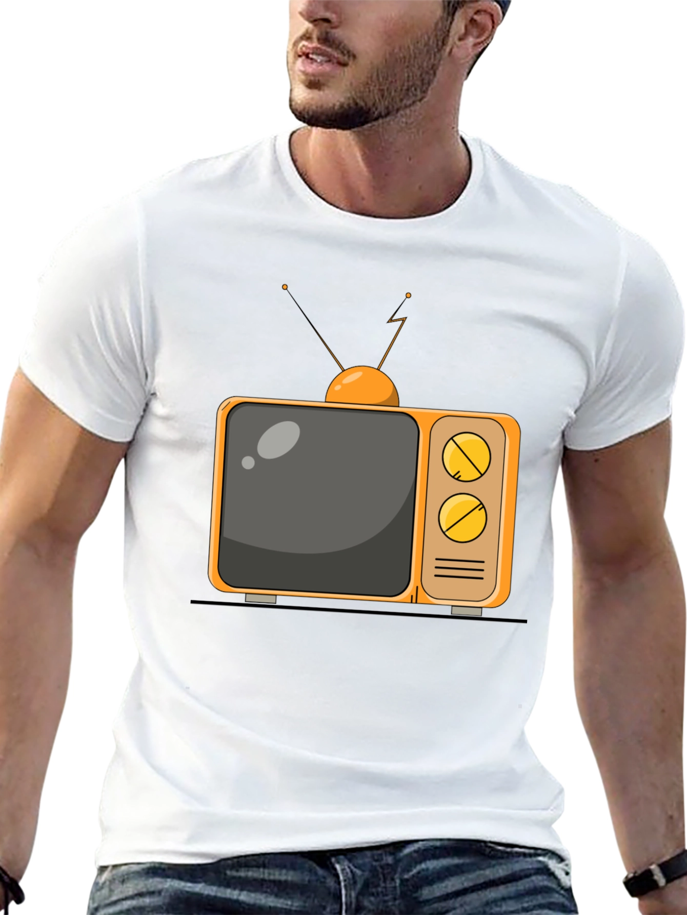 Retro TV Graphic Tee - Black Cotton Blend T-Shirt