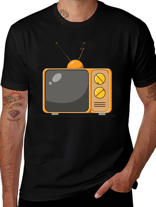 Retro TV Graphic Tee - Black Cotton Blend T-Shirt