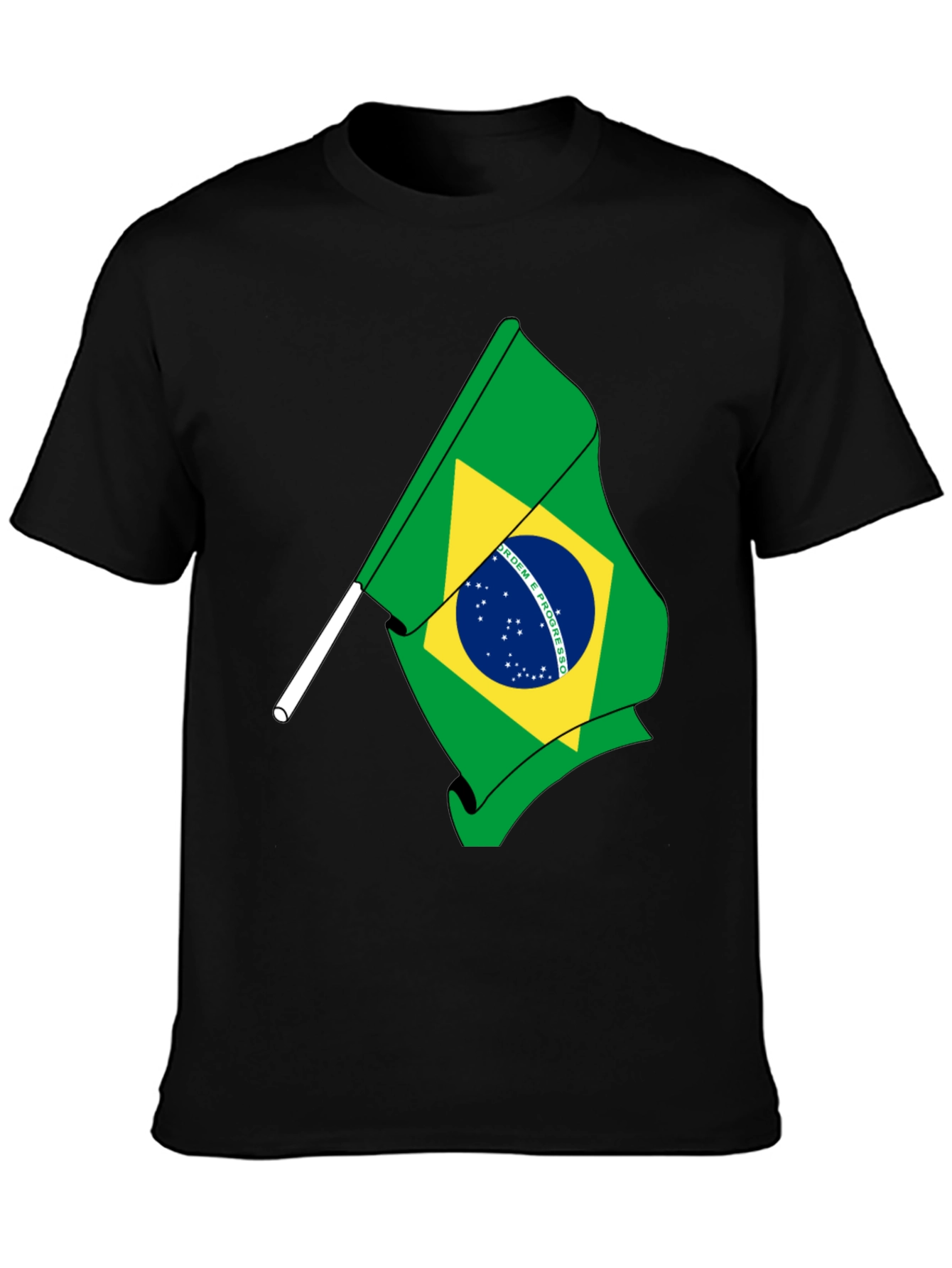 Brazil Flag Graphic Tee - Black Cotton T-Shirt