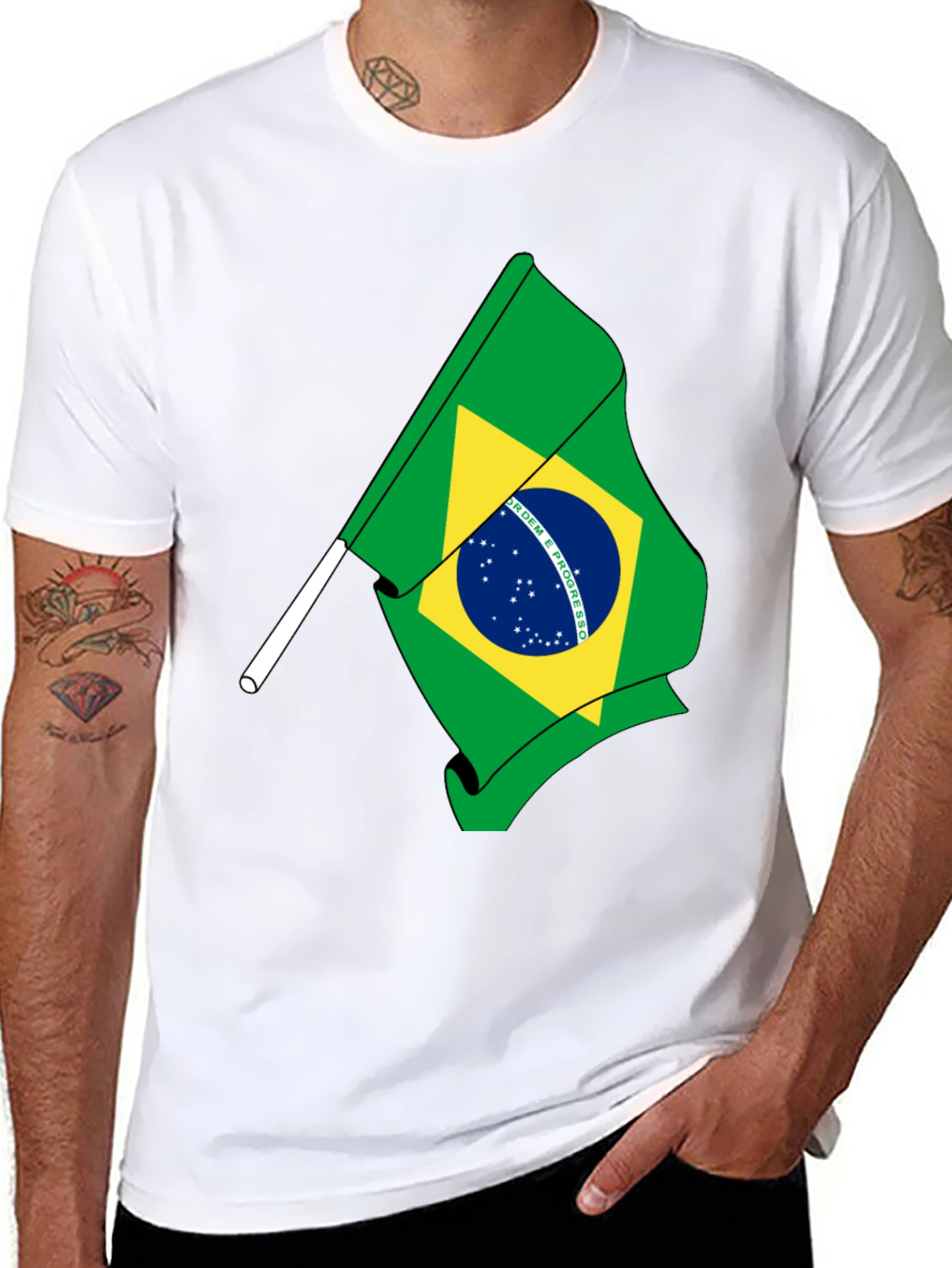 Brazil Flag Graphic Tee - Black Cotton T-Shirt