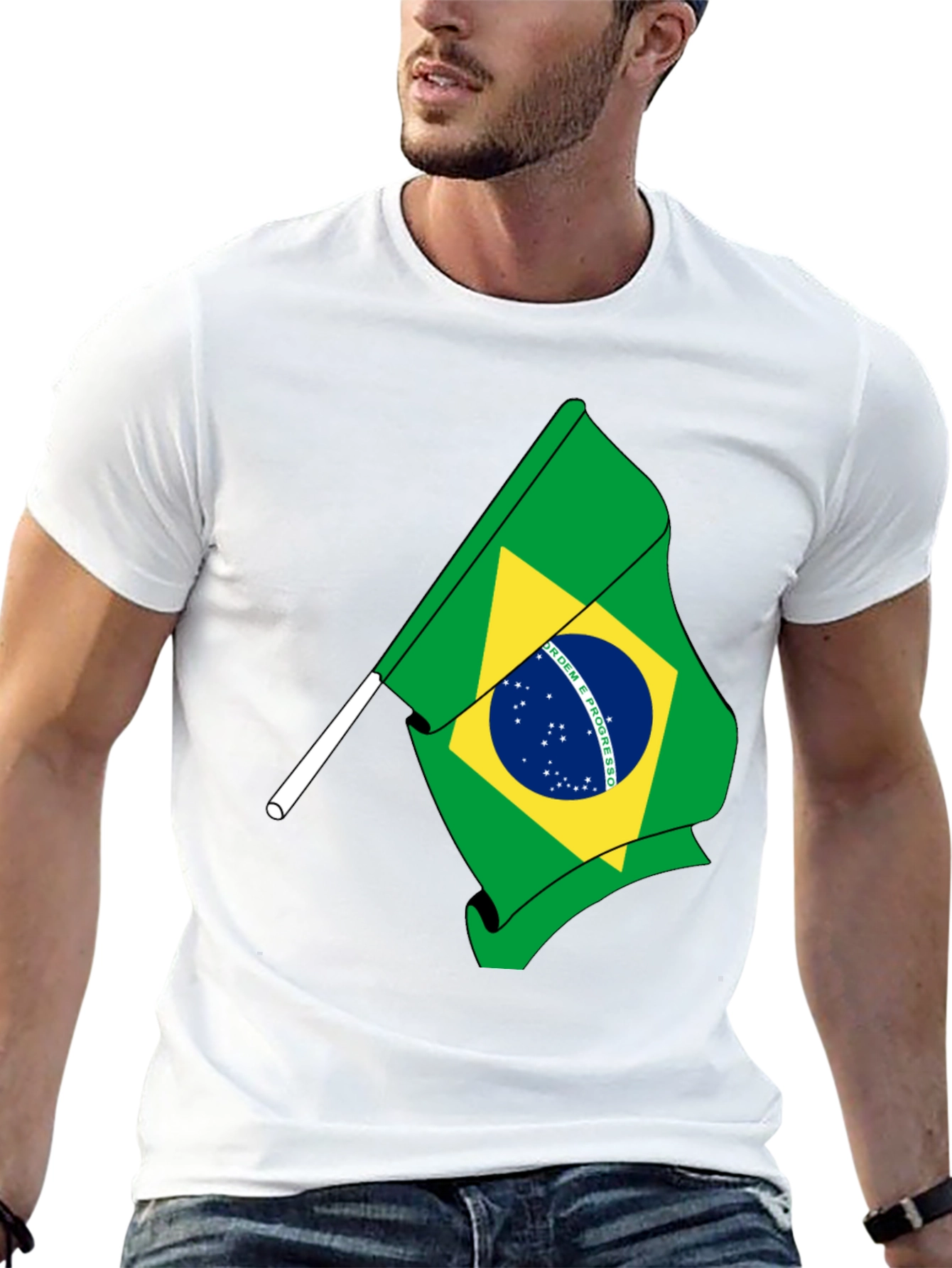 Brazil Flag Graphic Tee - Black Cotton T-Shirt