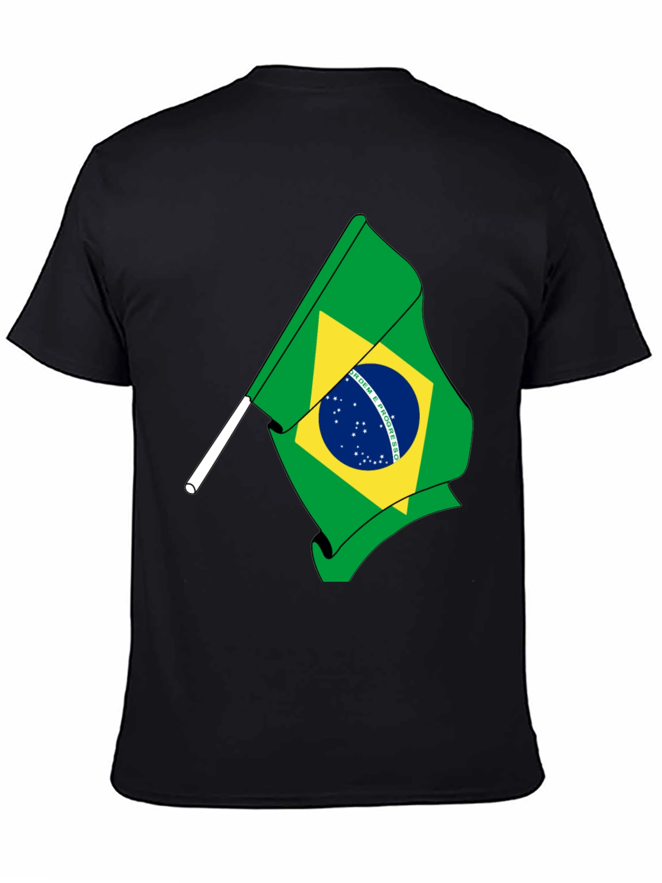 Brazil Flag Graphic Tee - Black Cotton T-Shirt