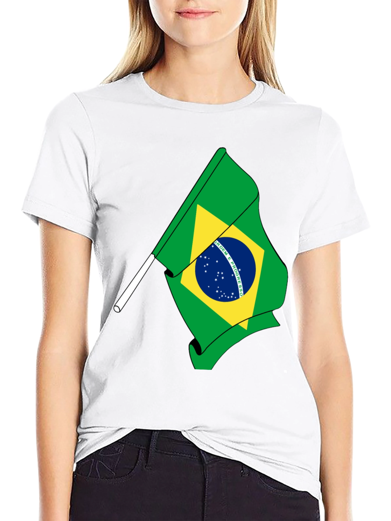 Brazil Flag Graphic Tee - Black Cotton T-Shirt