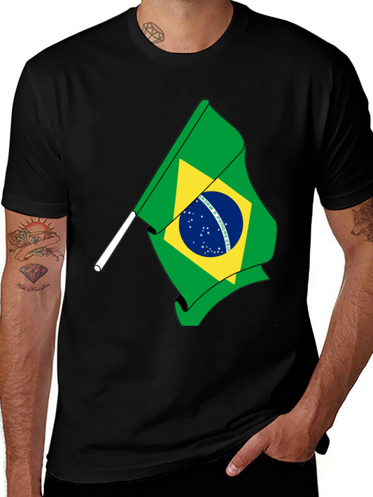 Brazil Flag Graphic Tee - Black Cotton T-Shirt