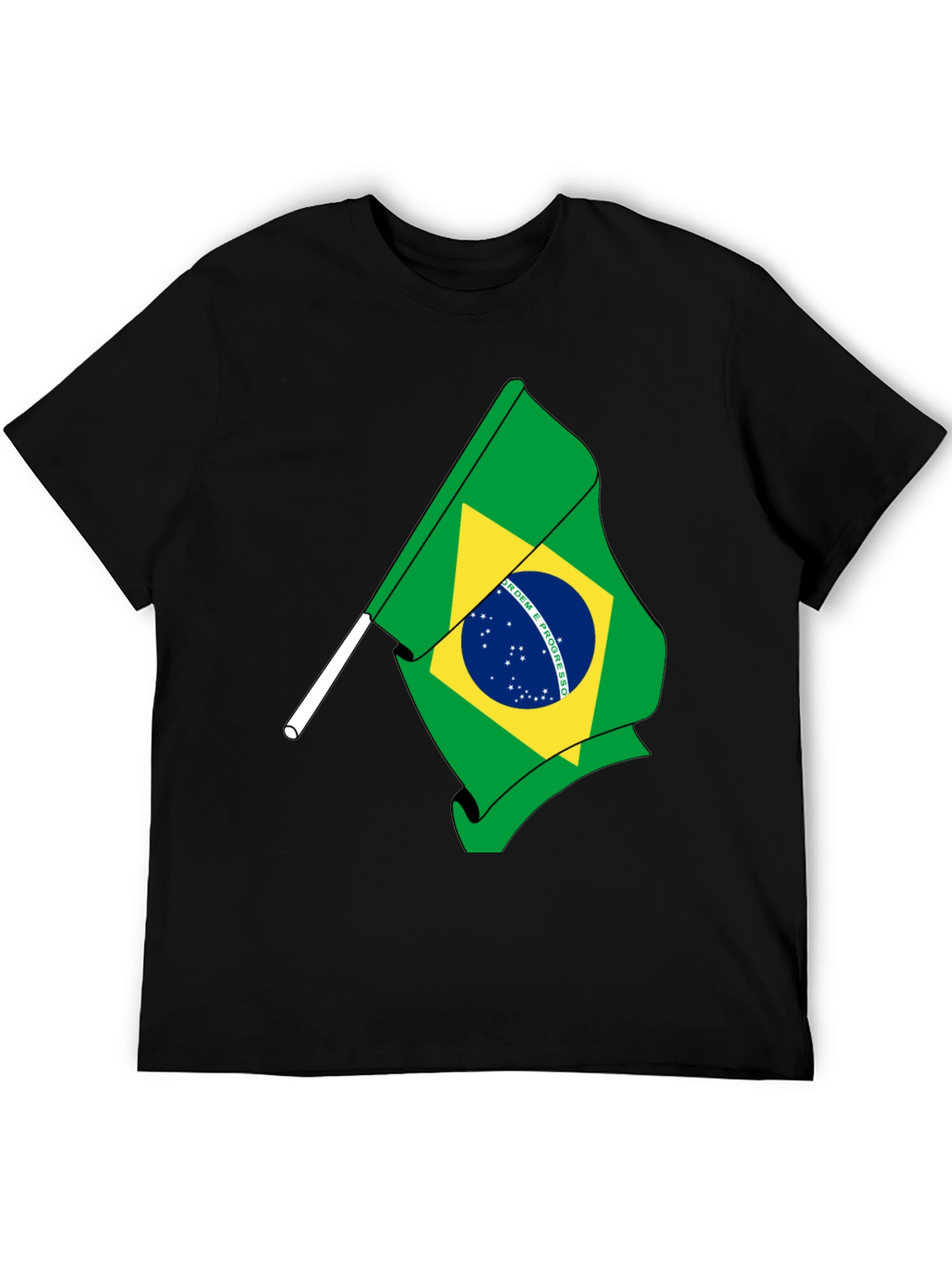 Brazil Flag Graphic Tee - Black Cotton T-Shirt