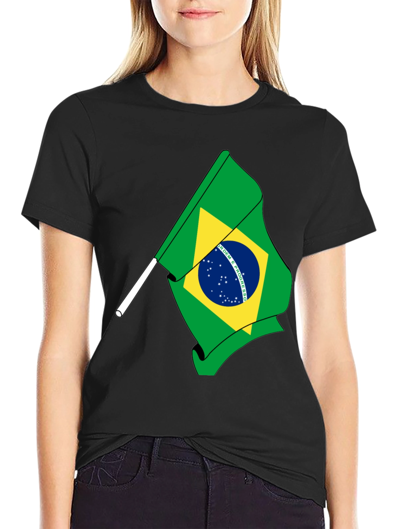 Brazil Flag Graphic Tee - Black Cotton T-Shirt