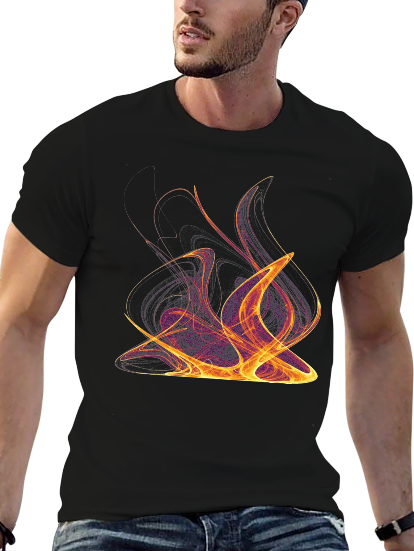Abstract Flame Graphic Tee - Premium Black T-Shirt