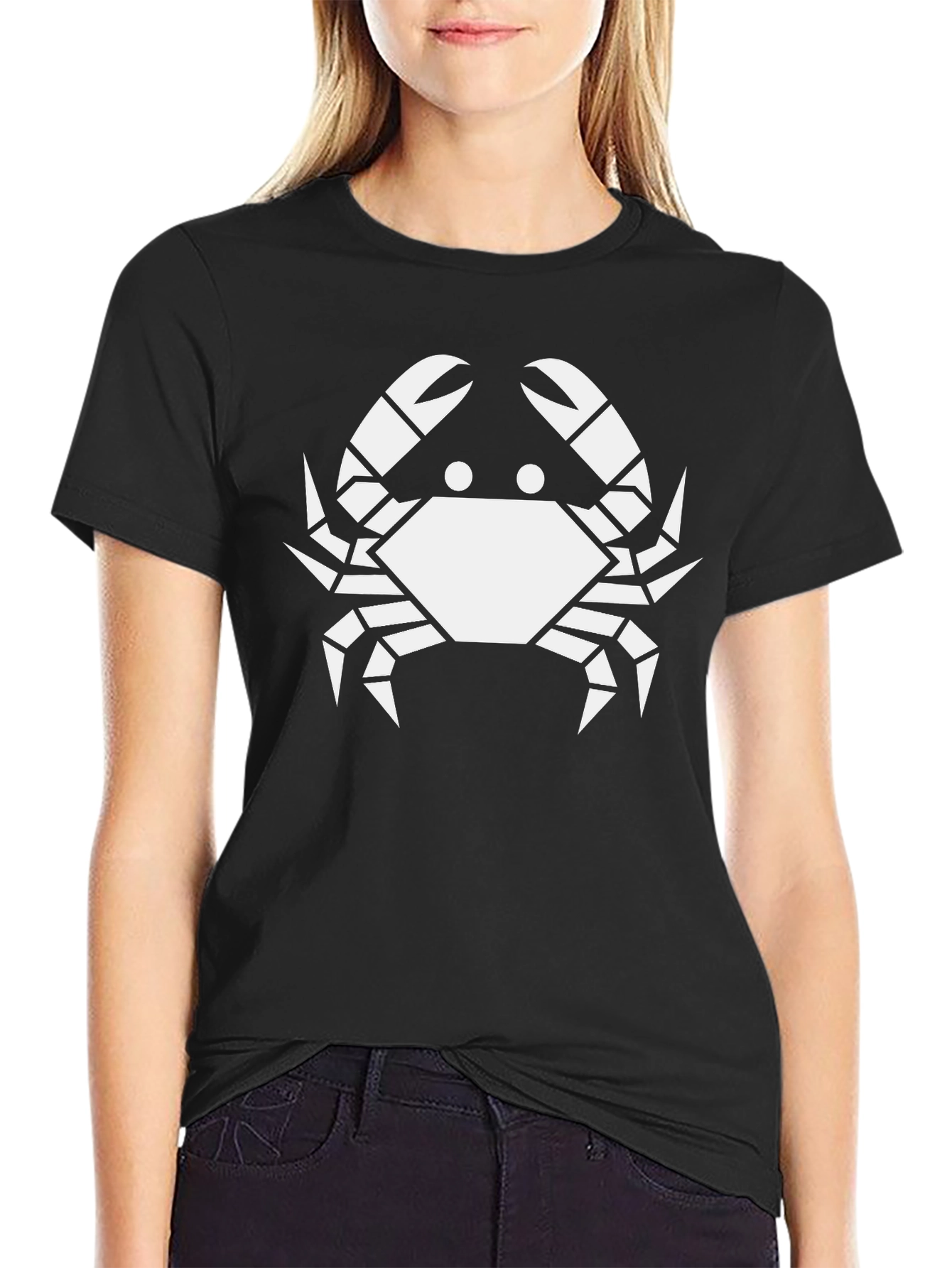Geometric Crab Graphic Tee - Black Cotton T-Shirt