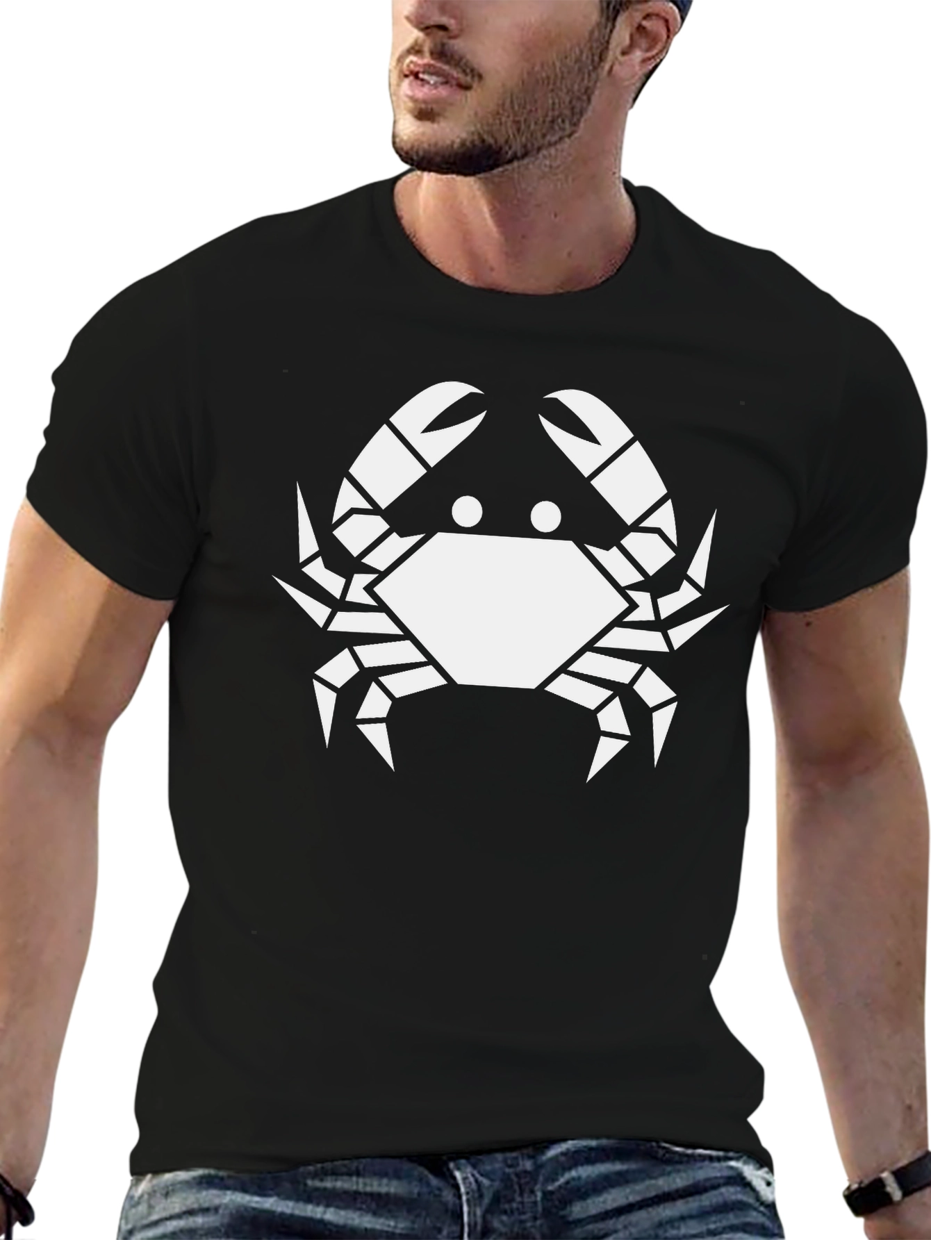 Geometric Crab Graphic Tee - Black Cotton T-Shirt