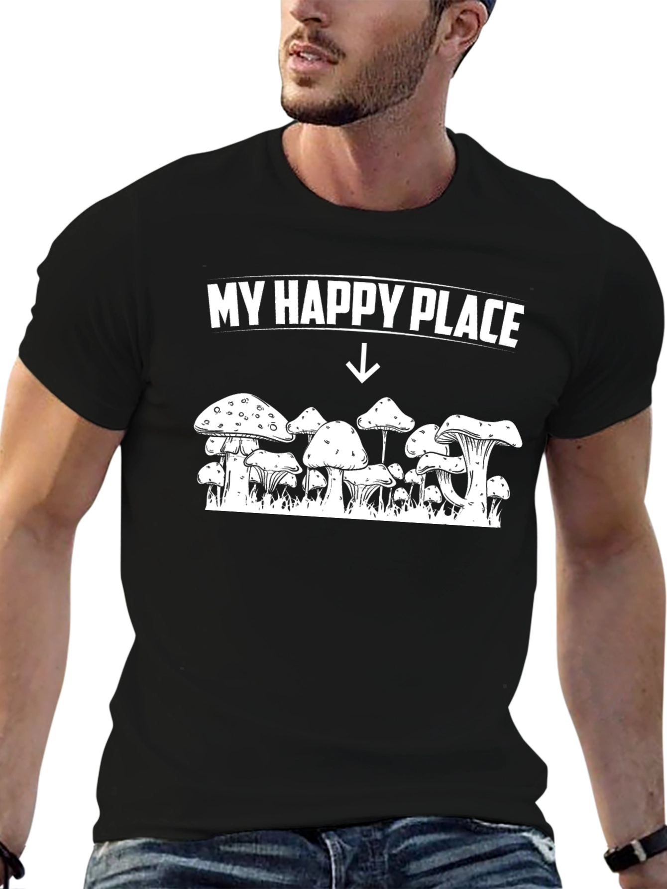 My Happy Place Mushroom Graphic Tee - Black