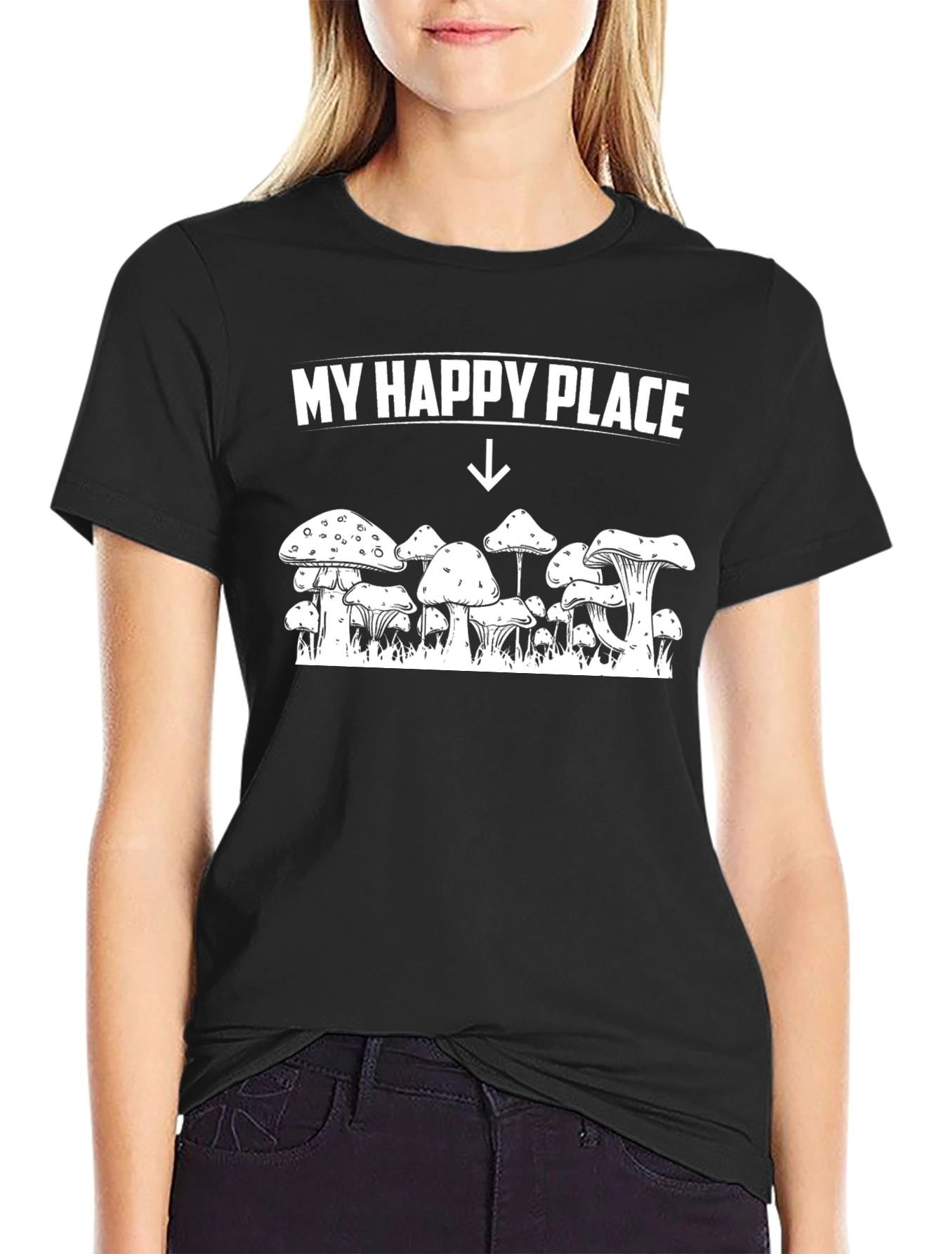 My Happy Place Mushroom Graphic Tee - Black