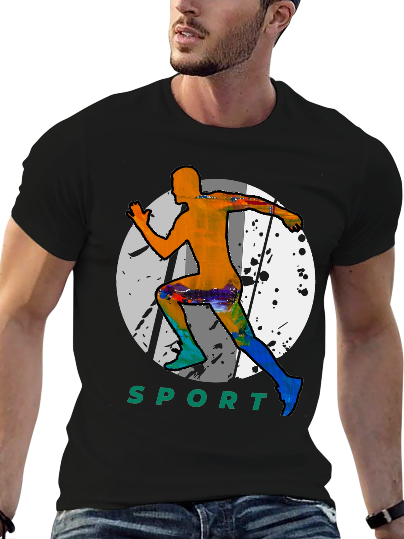Mens Sport Graphic Black T-Shirt