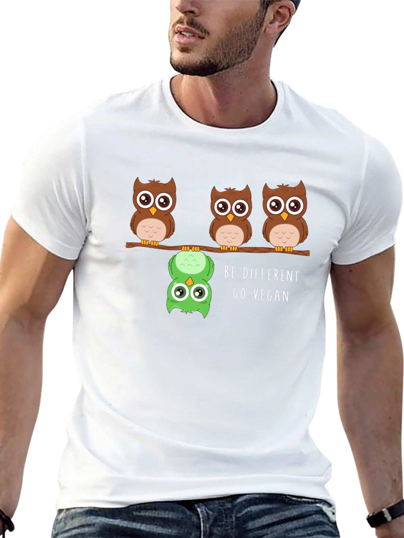 Be Different Go Vegan Owl Graphic Tee