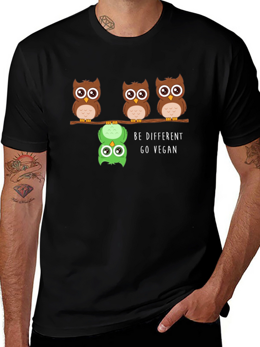 Be Different Go Vegan Owl Graphic Tee
