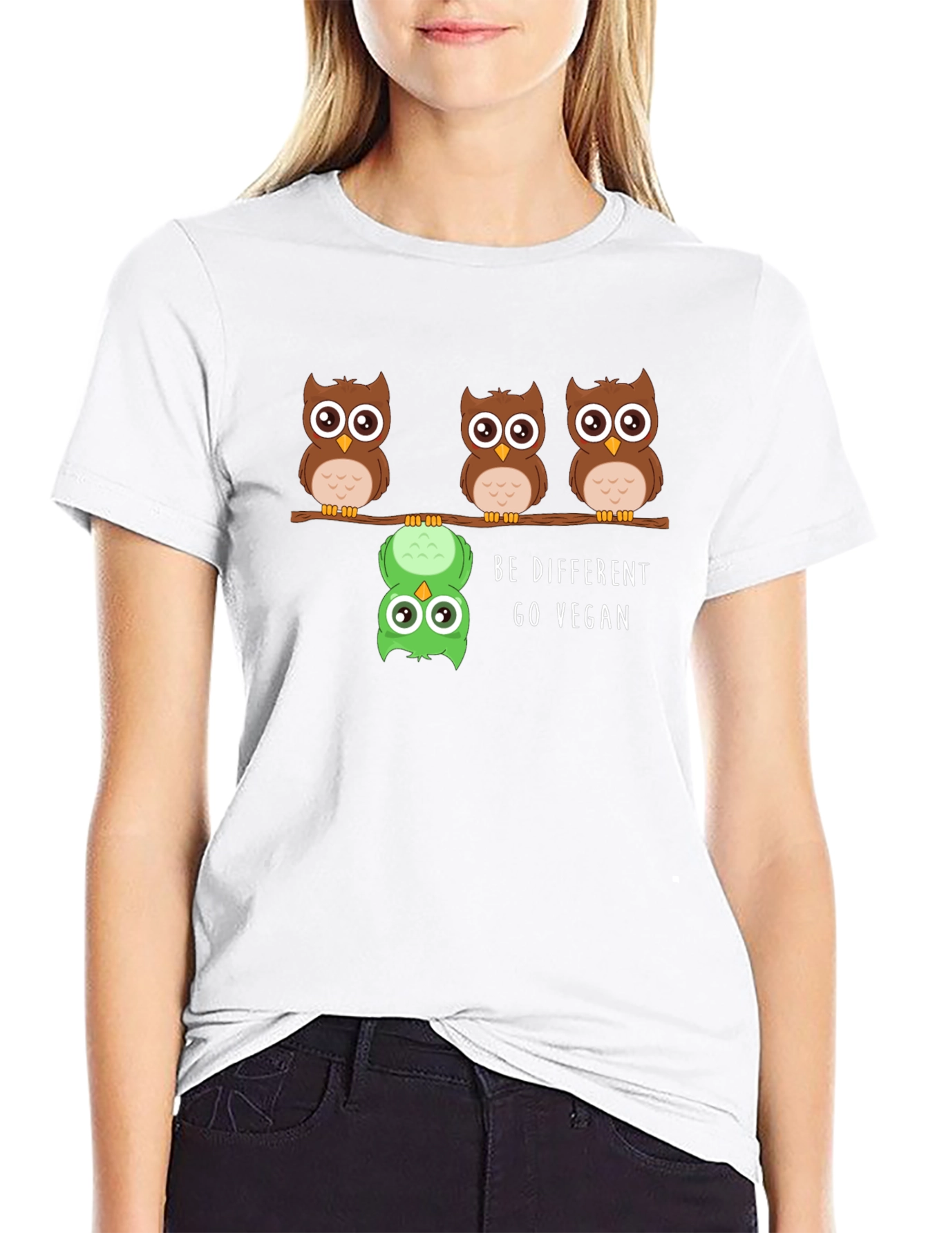 Be Different Go Vegan Owl Graphic Tee