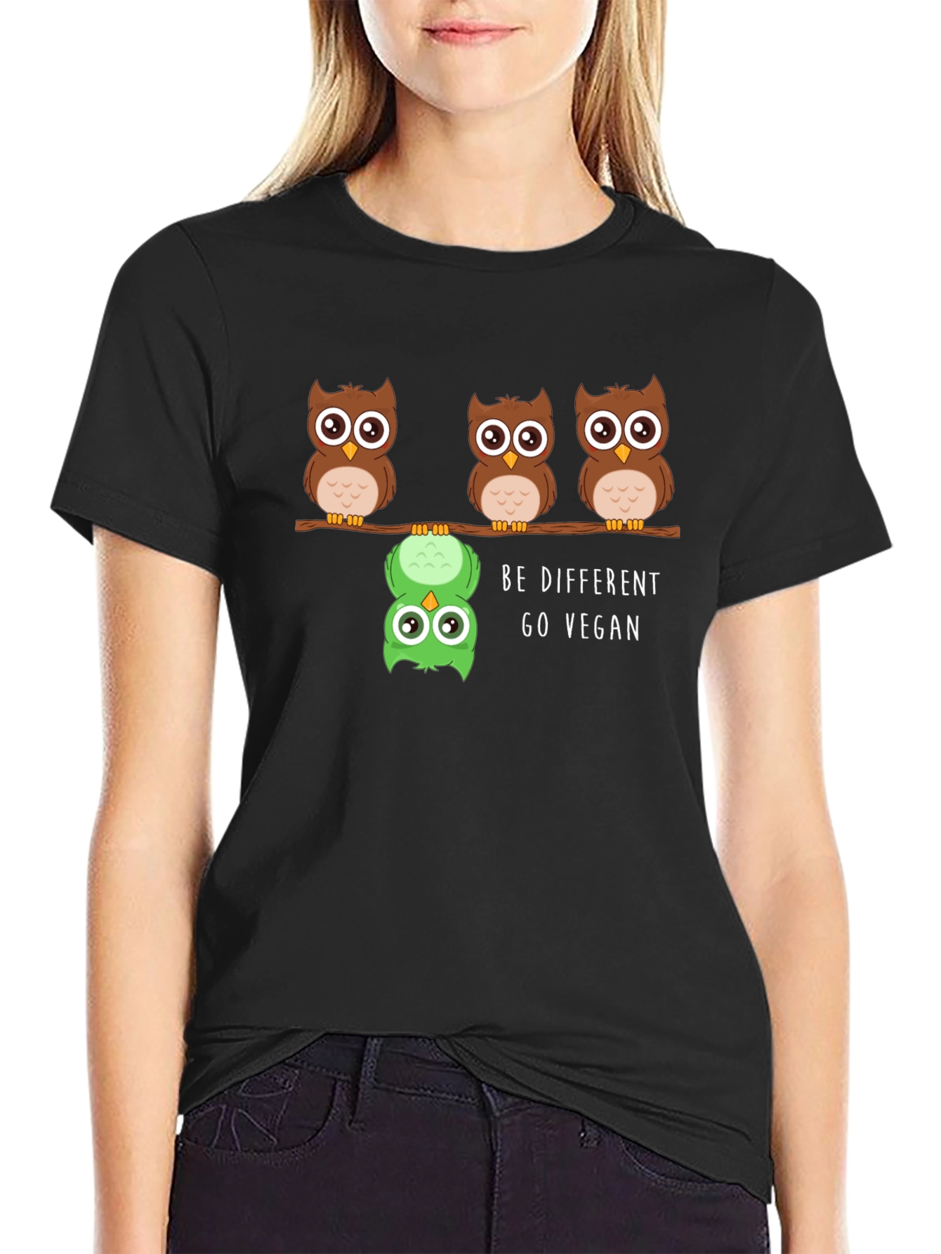 Be Different Go Vegan Owl Graphic Tee