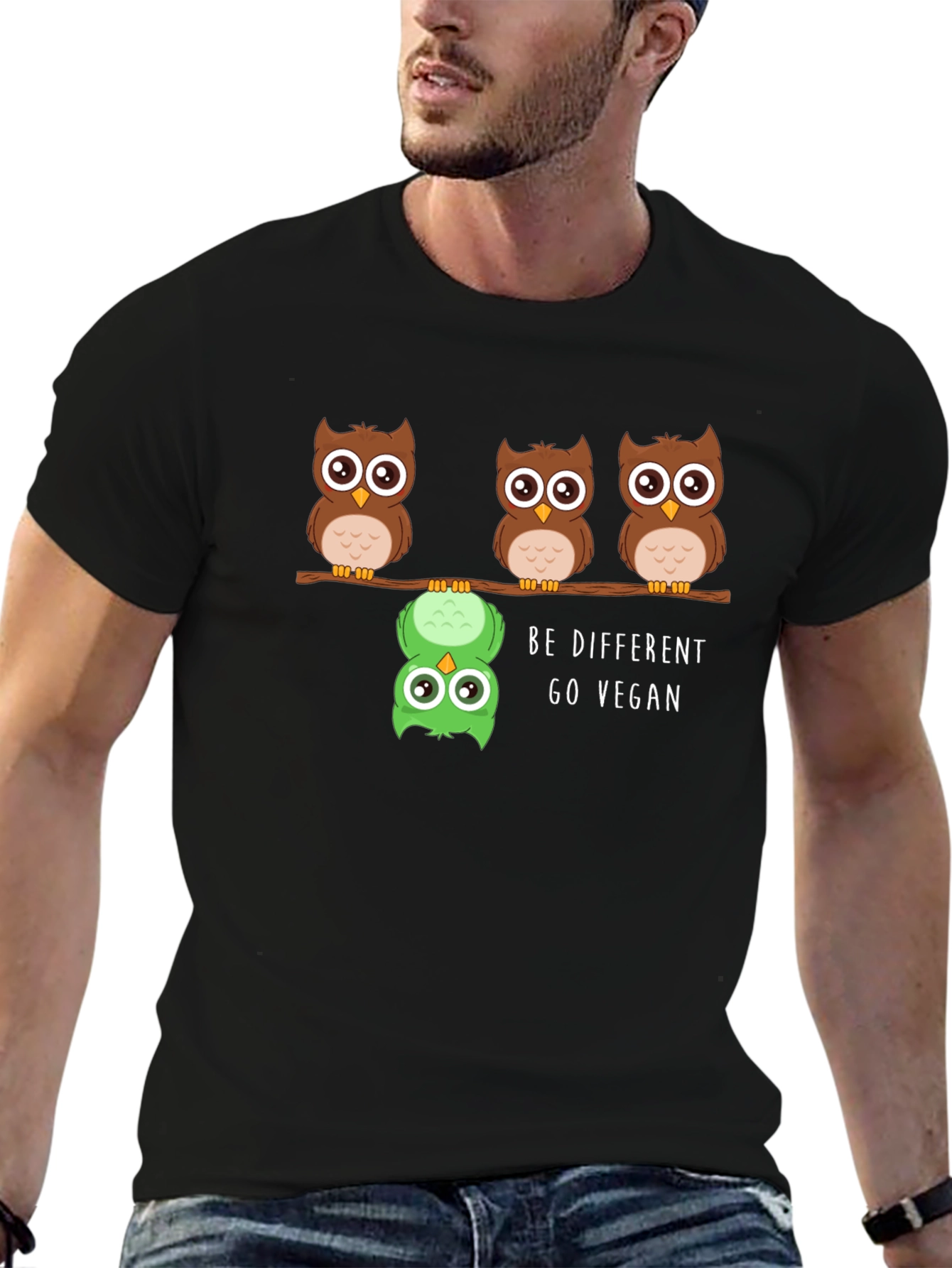 Be Different Go Vegan Owl Graphic Tee