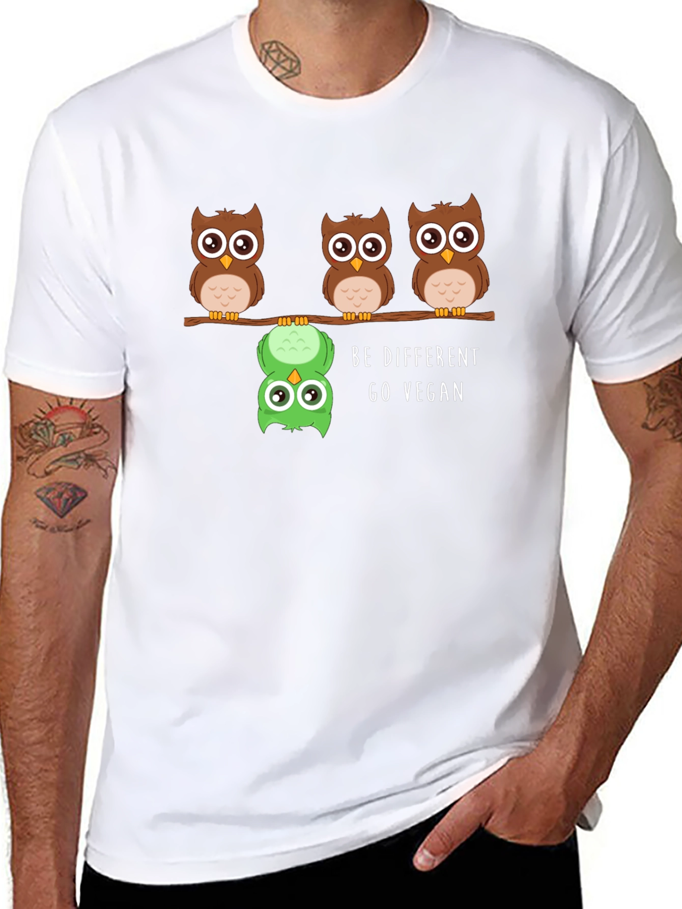 Be Different Go Vegan Owl Graphic Tee