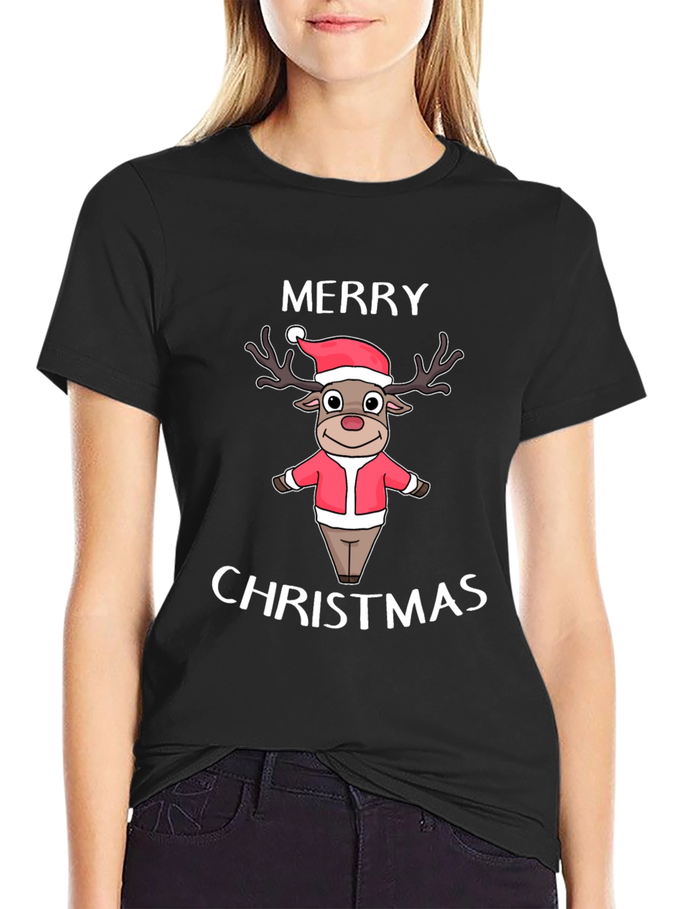 Merry Christmas Reindeer Graphic T-Shirt