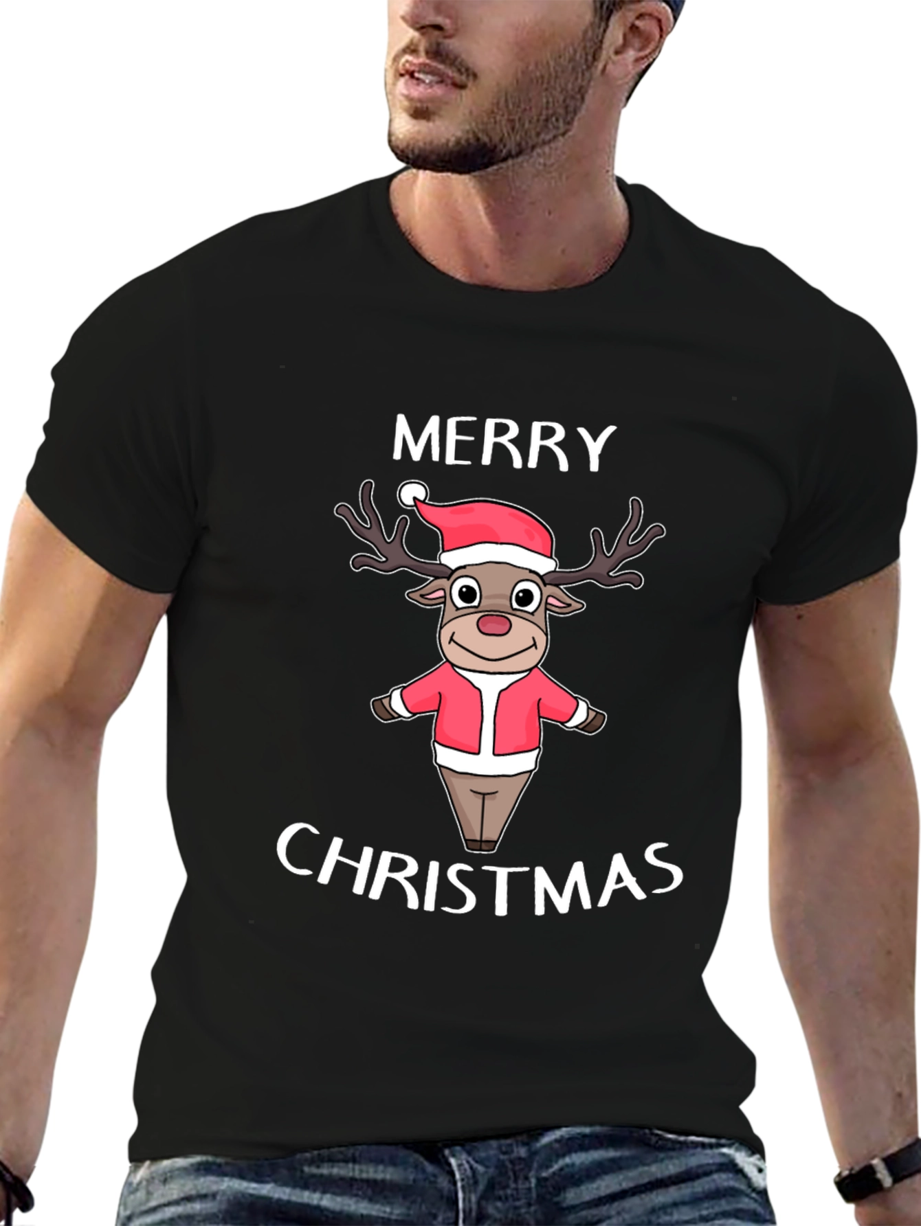 Merry Christmas Reindeer Graphic T-Shirt