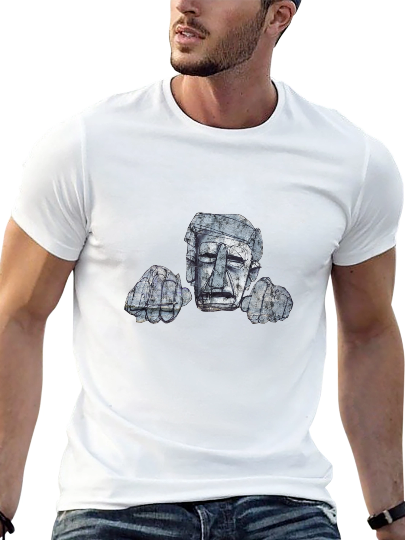 Abstract Stone Head Graphic Tee - Modern Art Design