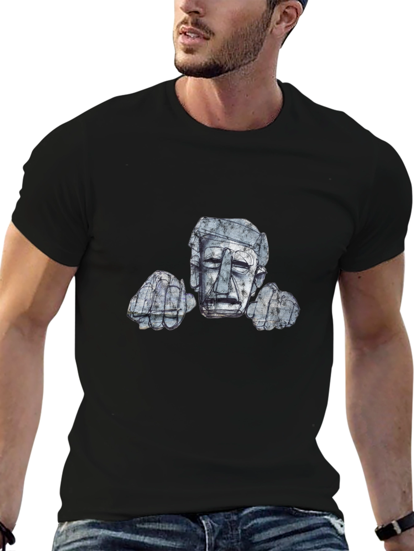 Abstract Stone Head Graphic Tee - Modern Art Design