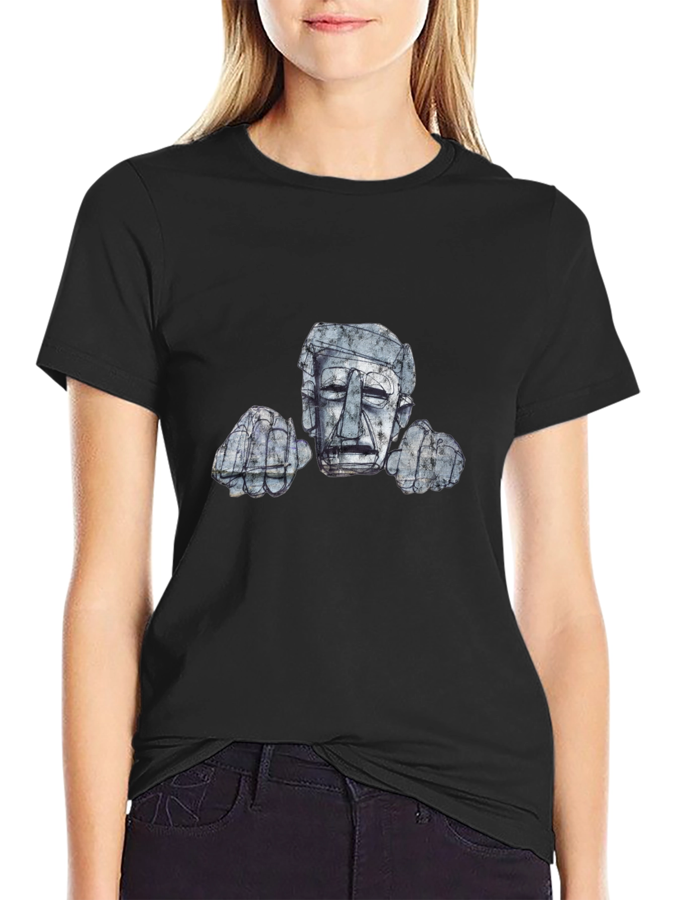 Abstract Stone Head Graphic Tee - Modern Art Design