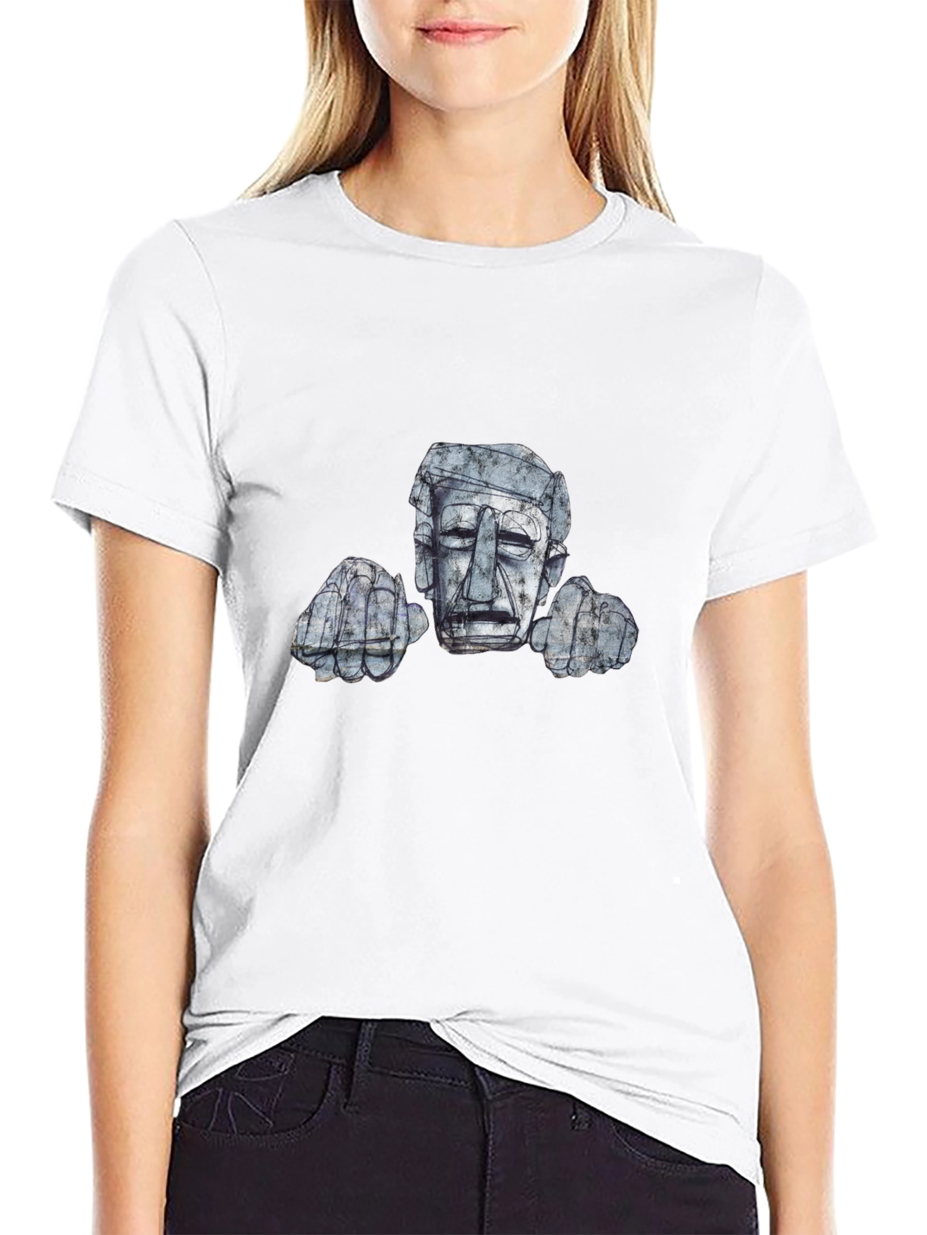 Abstract Stone Head Graphic Tee - Modern Art Design