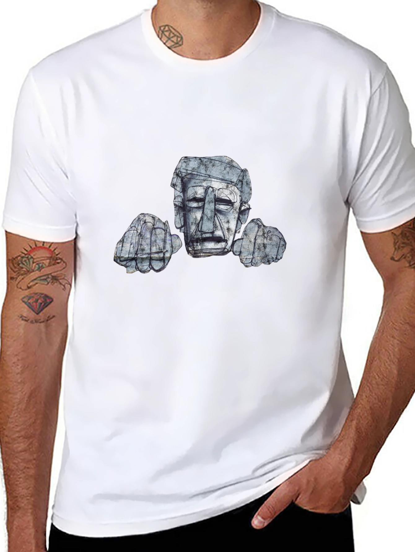 Abstract Stone Head Graphic Tee - Modern Art Design