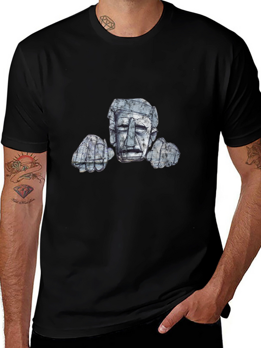 Abstract Stone Head Graphic Tee - Modern Art Design