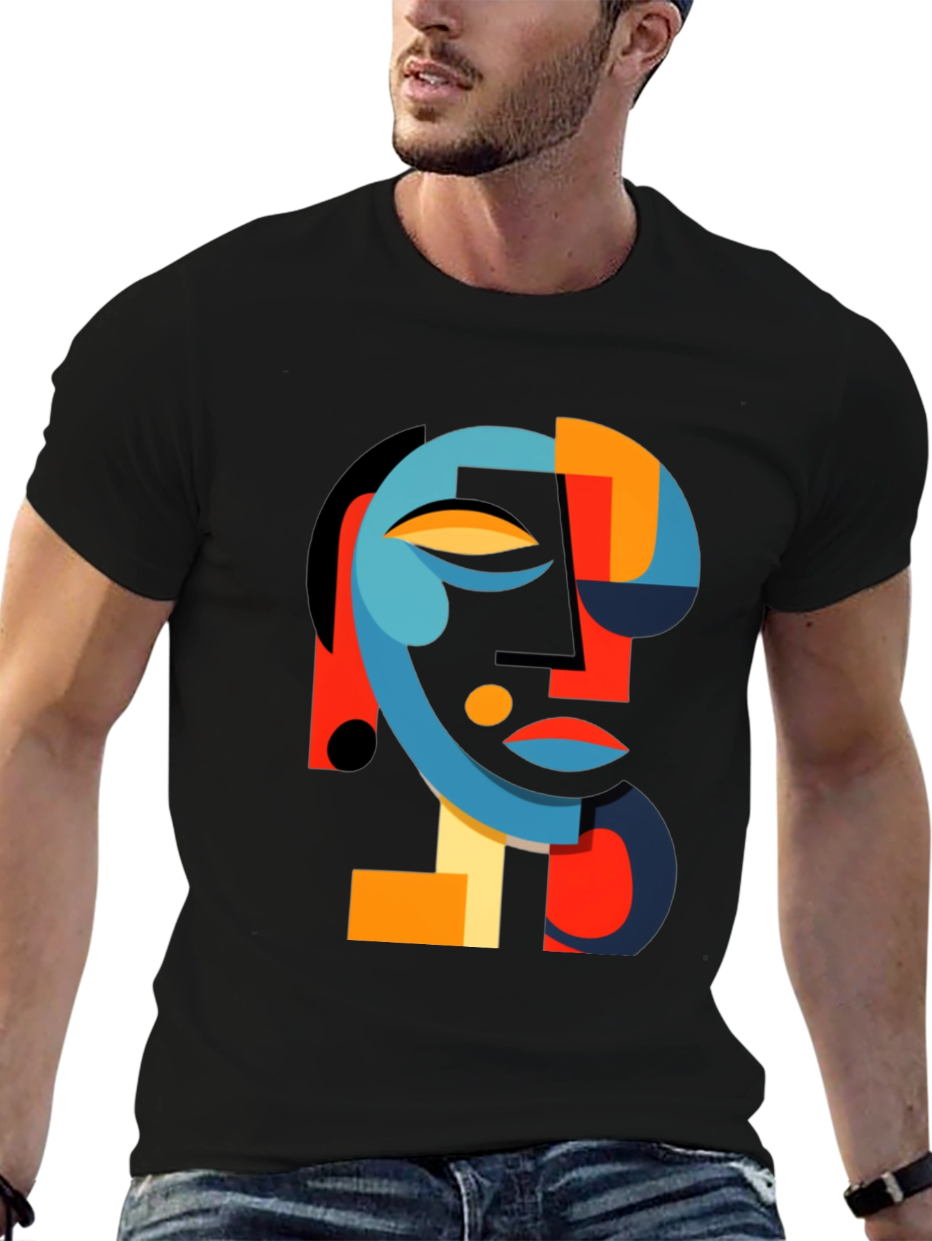 Abstract Face Graphic Black Tee
