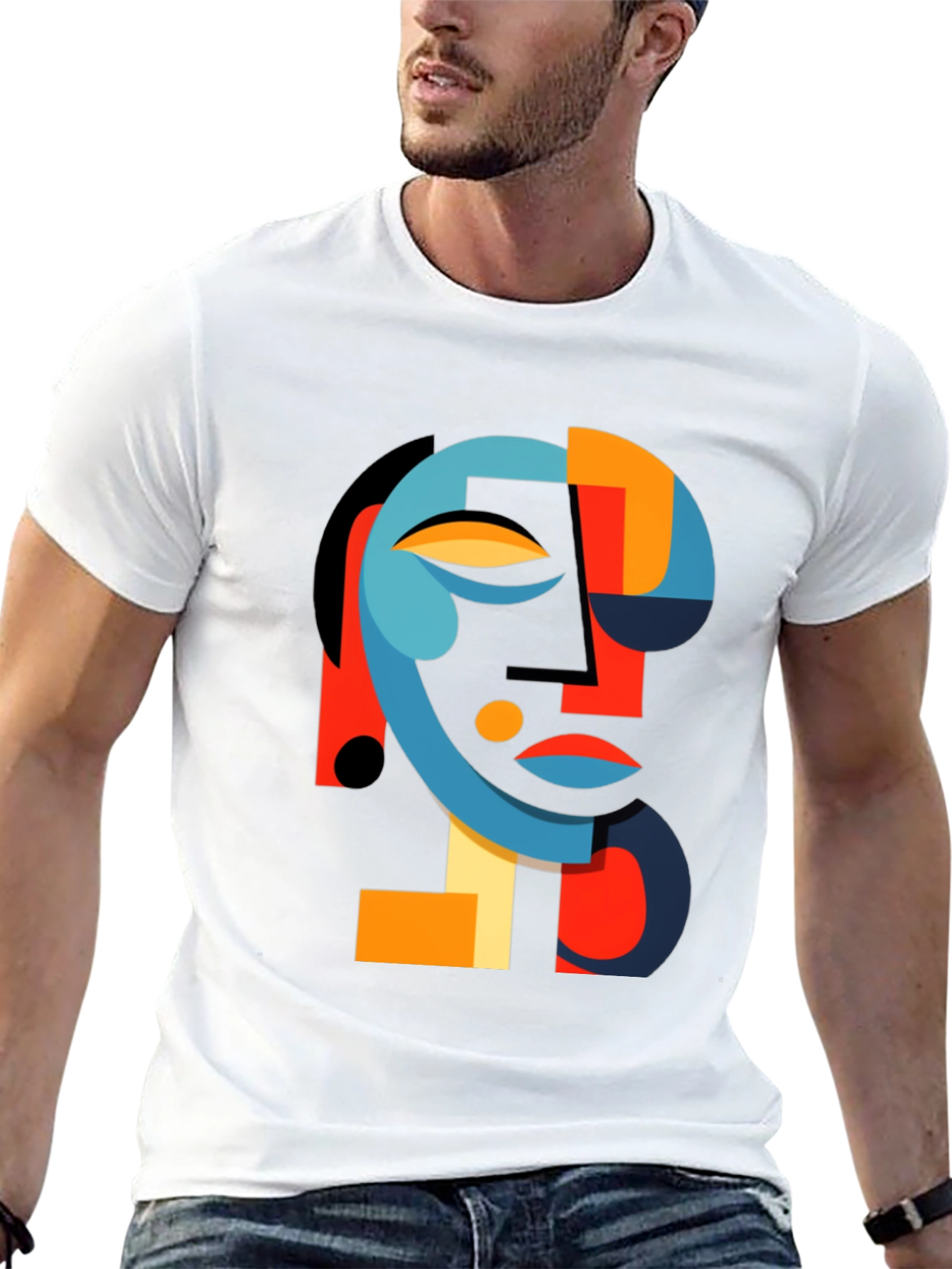 Abstract Face Graphic Black Tee