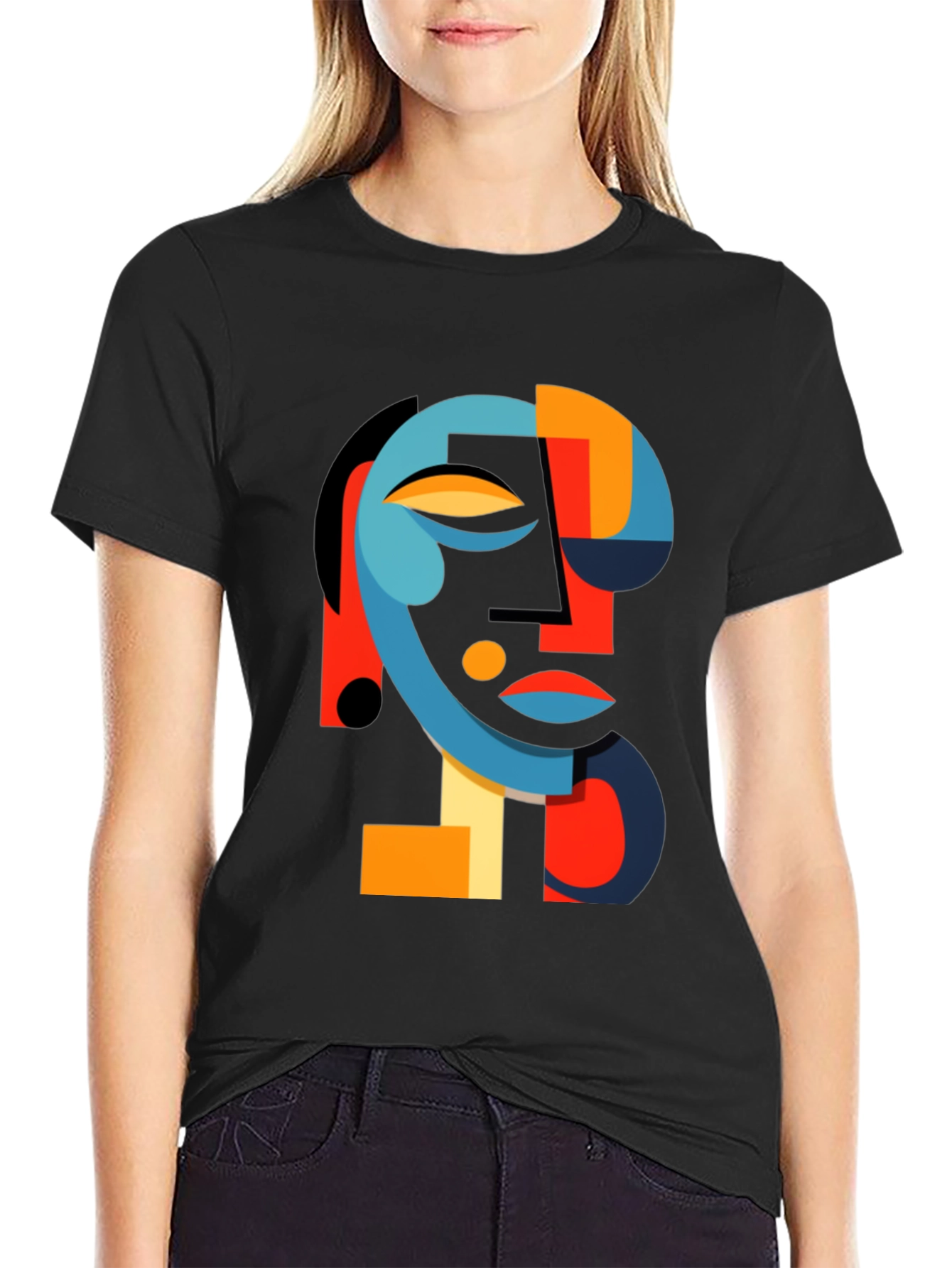 Abstract Face Graphic Black Tee