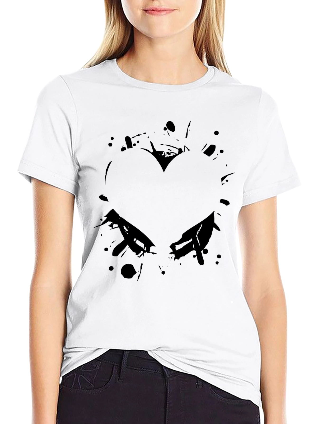 Abstract Heart Graphic Black T-Shirt