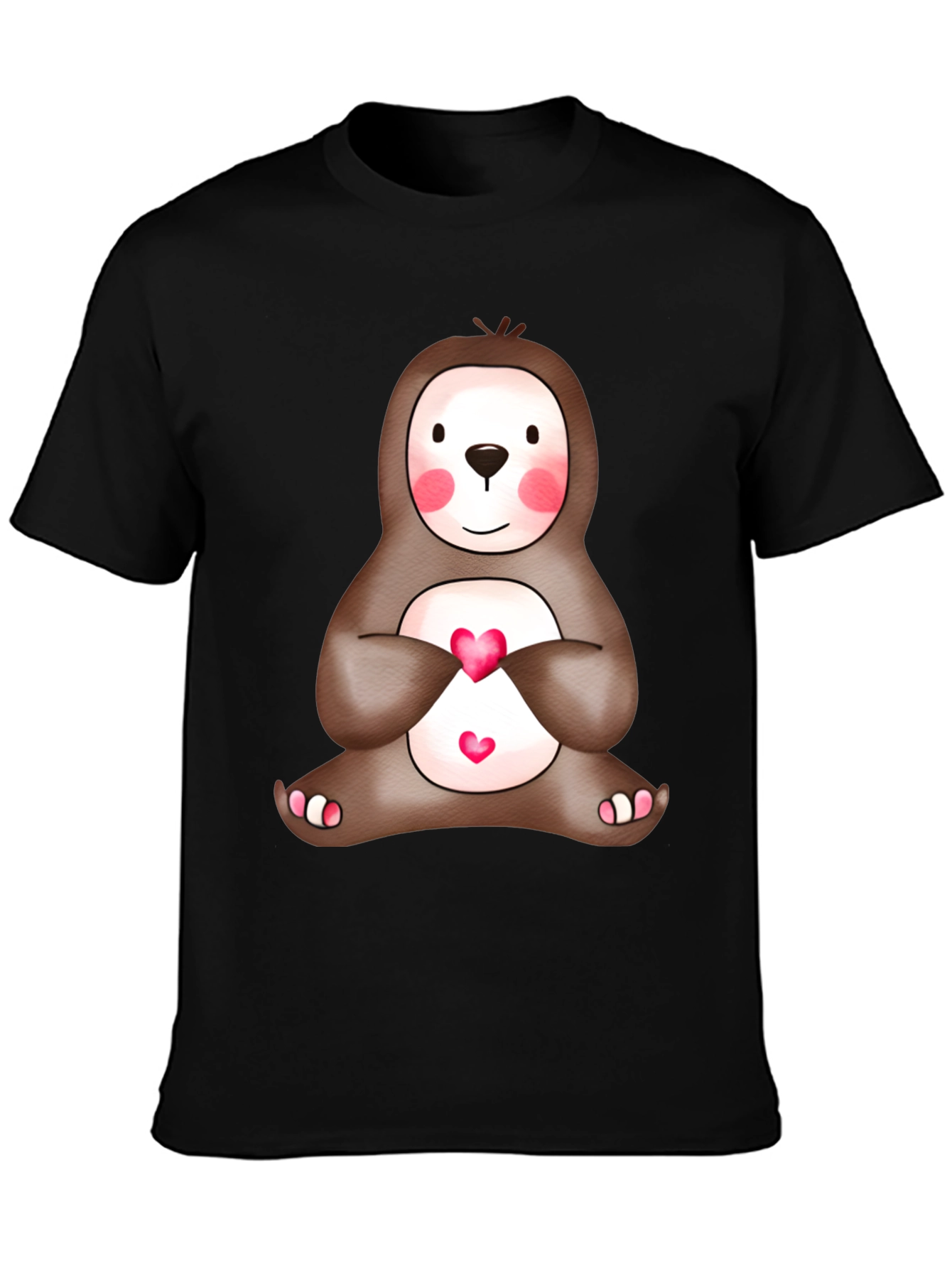 Cute Sloth Heart T-Shirt - Mens Black Tee
