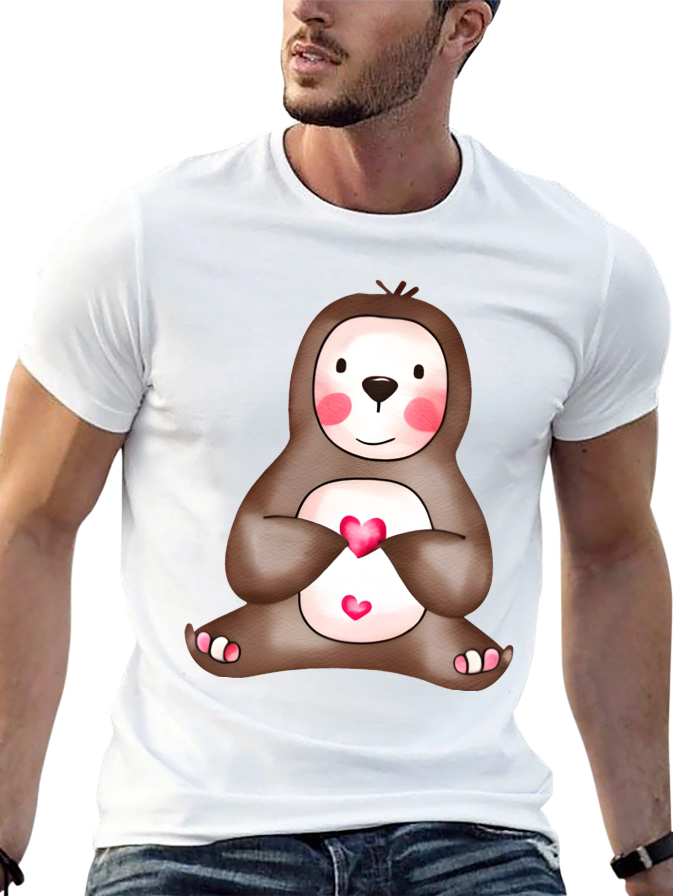 Cute Sloth Heart T-Shirt - Mens Black Tee