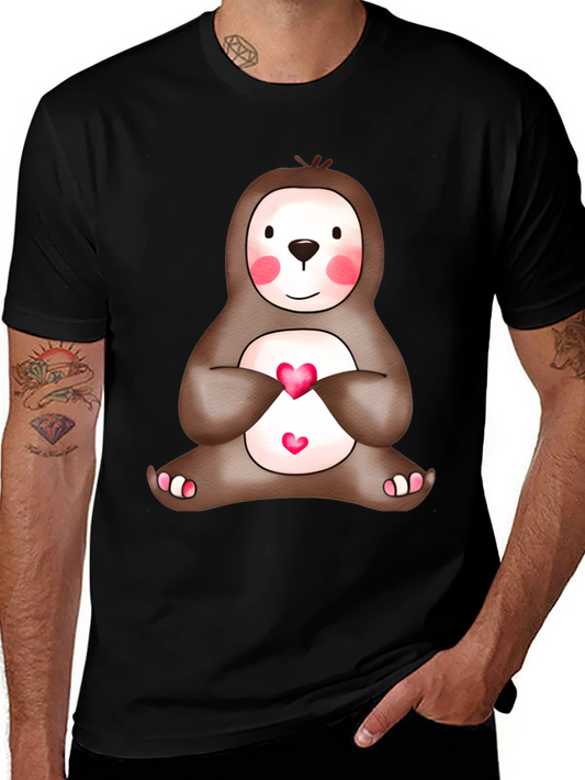 Cute Sloth Heart T-Shirt - Mens Black Tee
