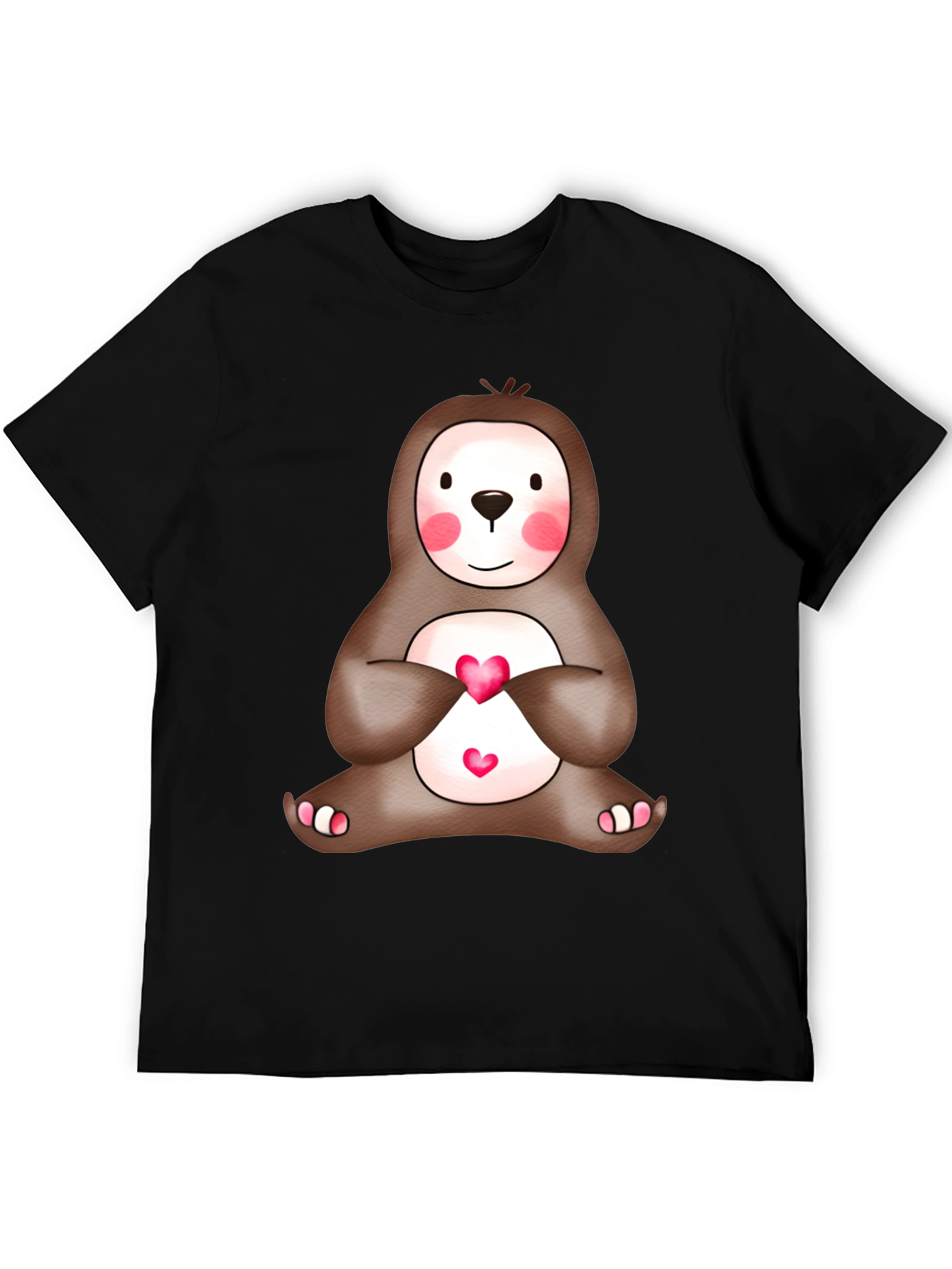 Cute Sloth Heart T-Shirt - Mens Black Tee