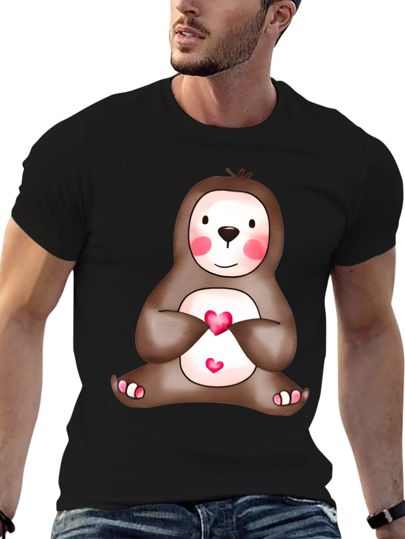 Cute Sloth Heart T-Shirt - Mens Black Tee